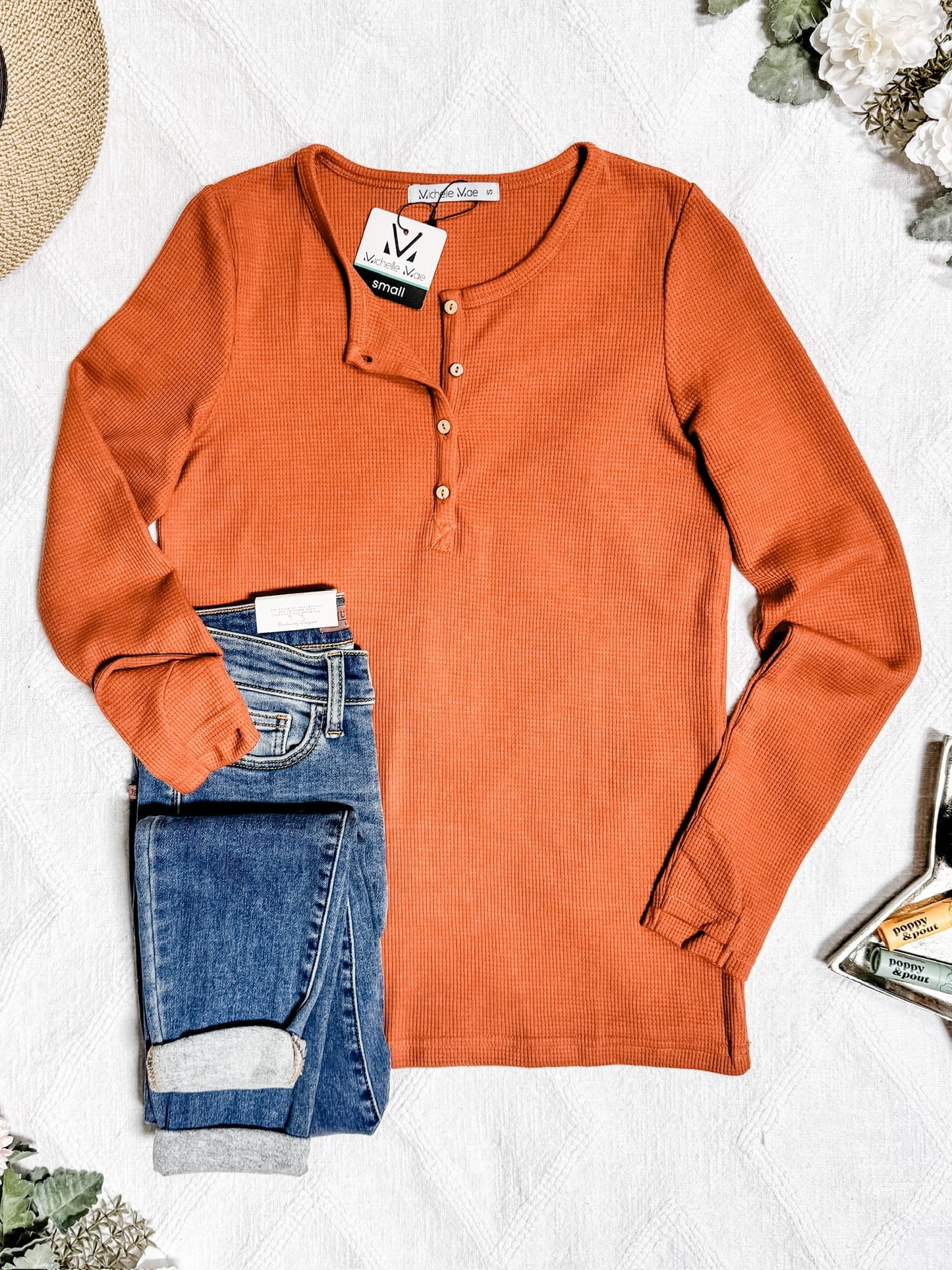 IN STOCK Harper Long Sleeve Henley - Pumpkin