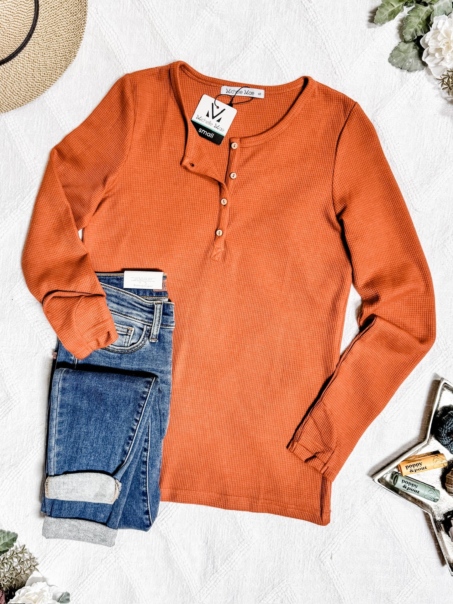 IN STOCK Harper Long Sleeve Henley - Pumpkin