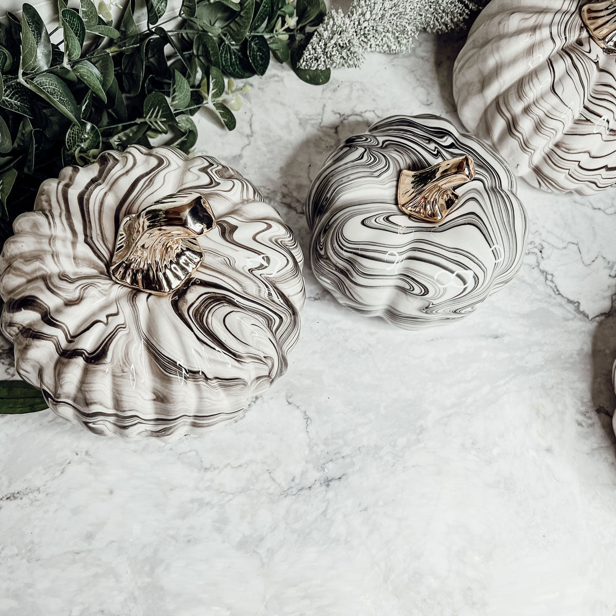 Marble Black and White Pumpkin Decorations