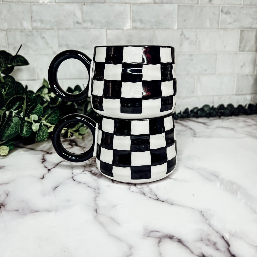 Vintage checkered coffee mugs