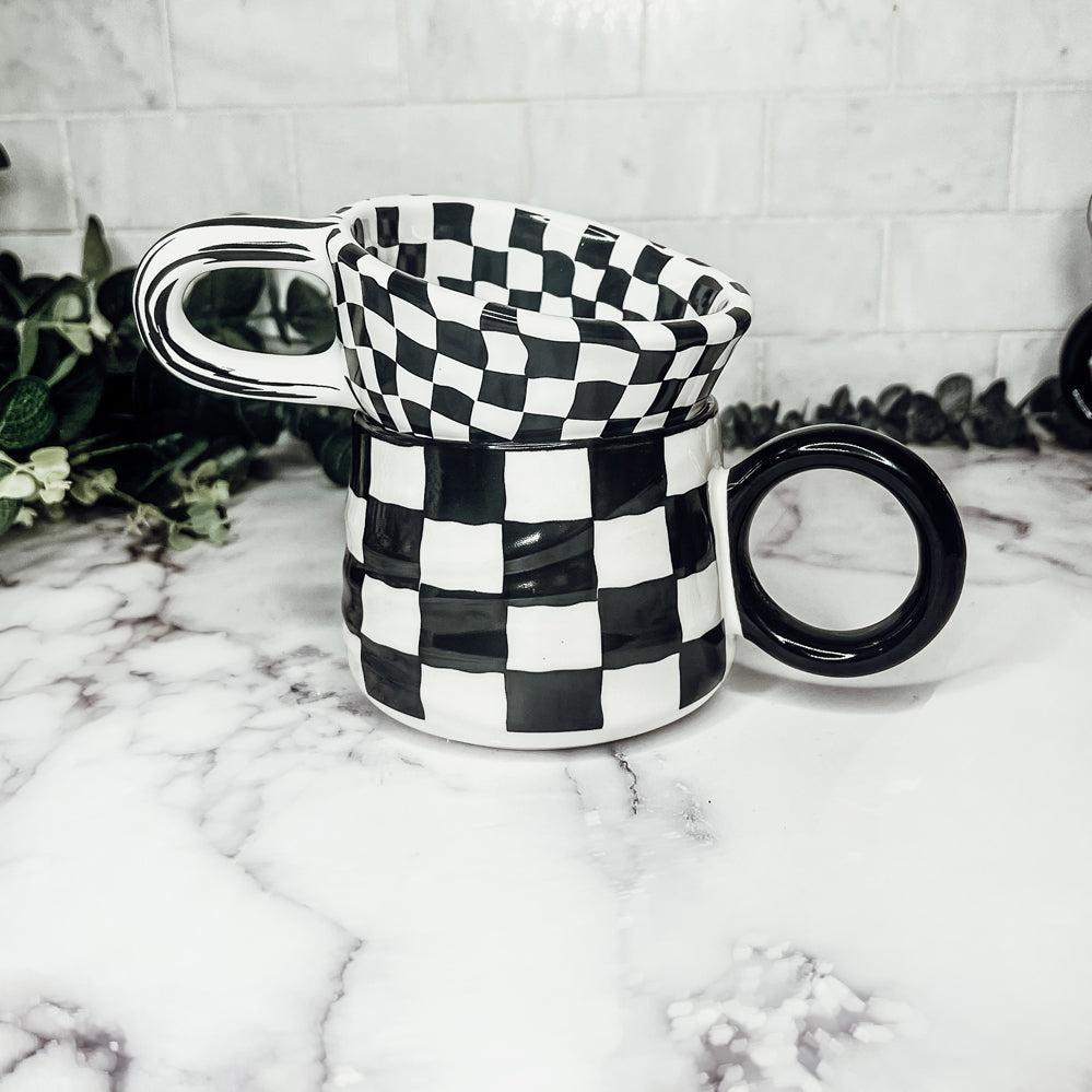 retro checkerboard mugs handpainted ceramic coffee mugs