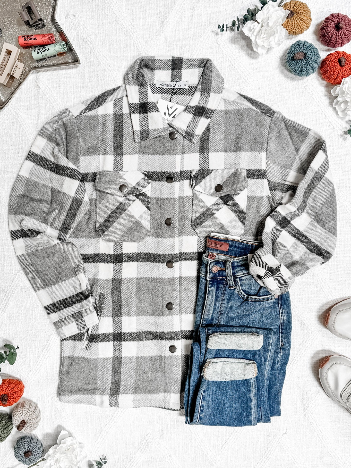 IN STOCK Norah Plaid Shacket - Classic Grey and White