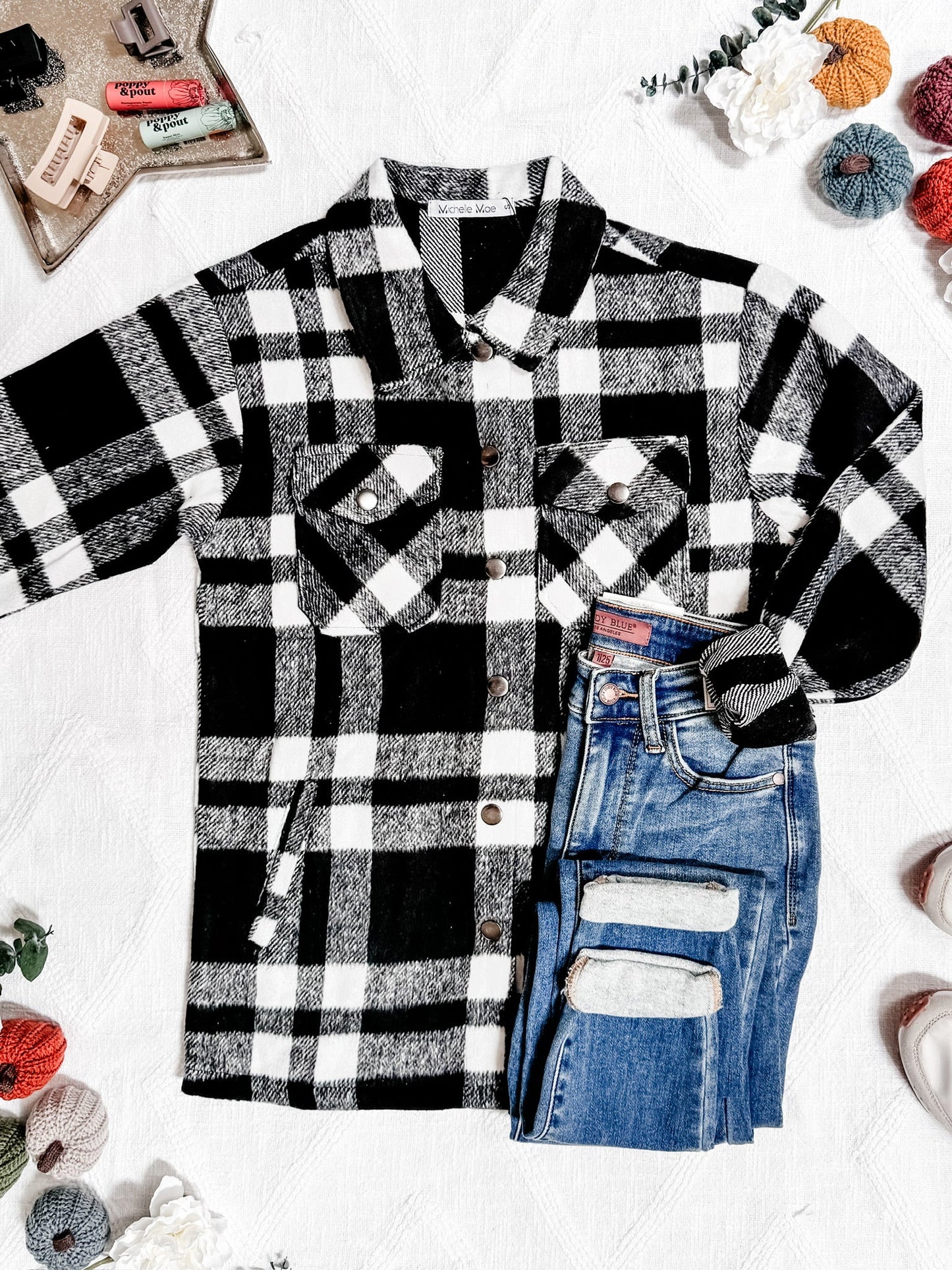 IN STOCK Norah Plaid Shacket - Classic Black and White