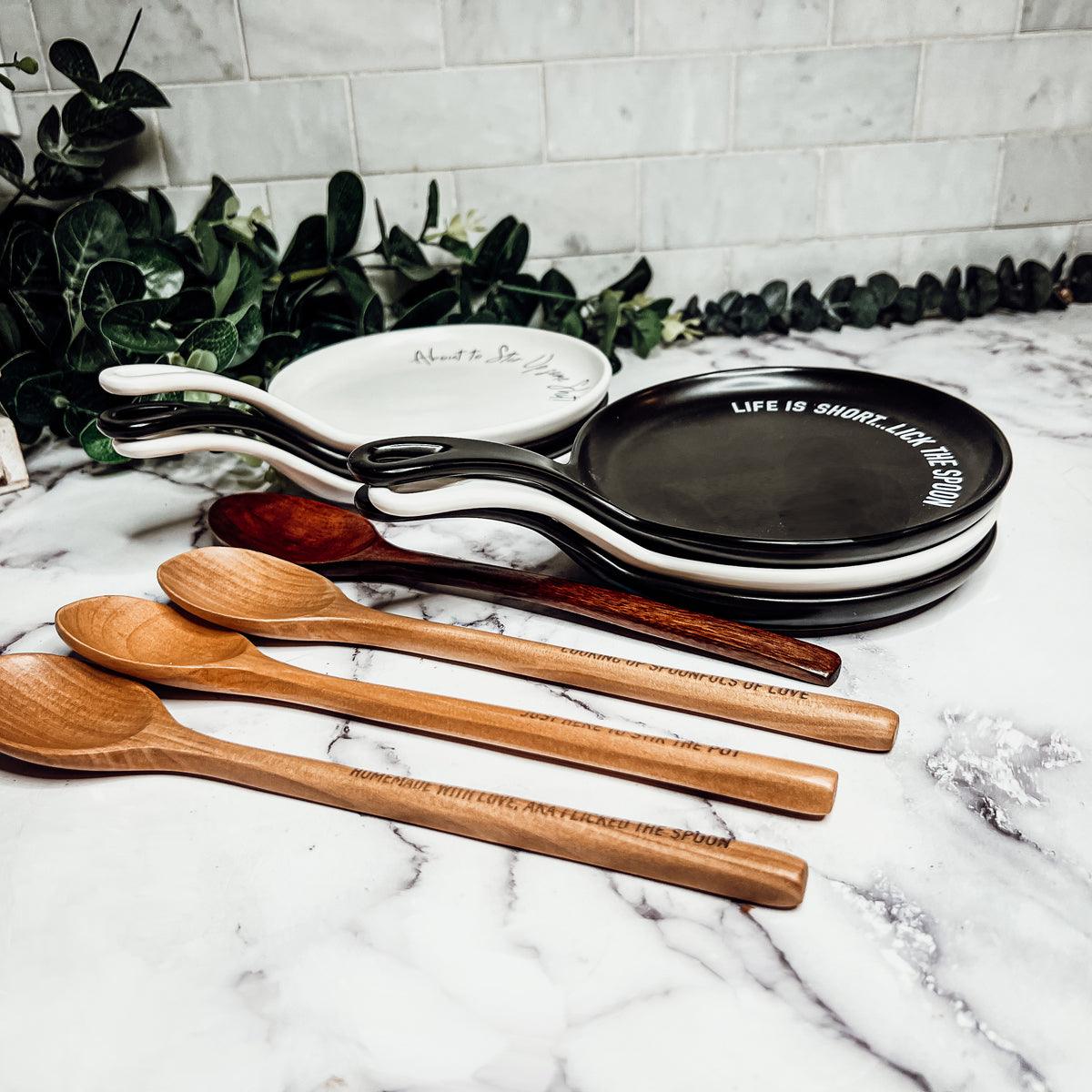 Baker motivation gifts
Kitchen wisdom quotes
Porcelain spoon rest with wooden spoon set