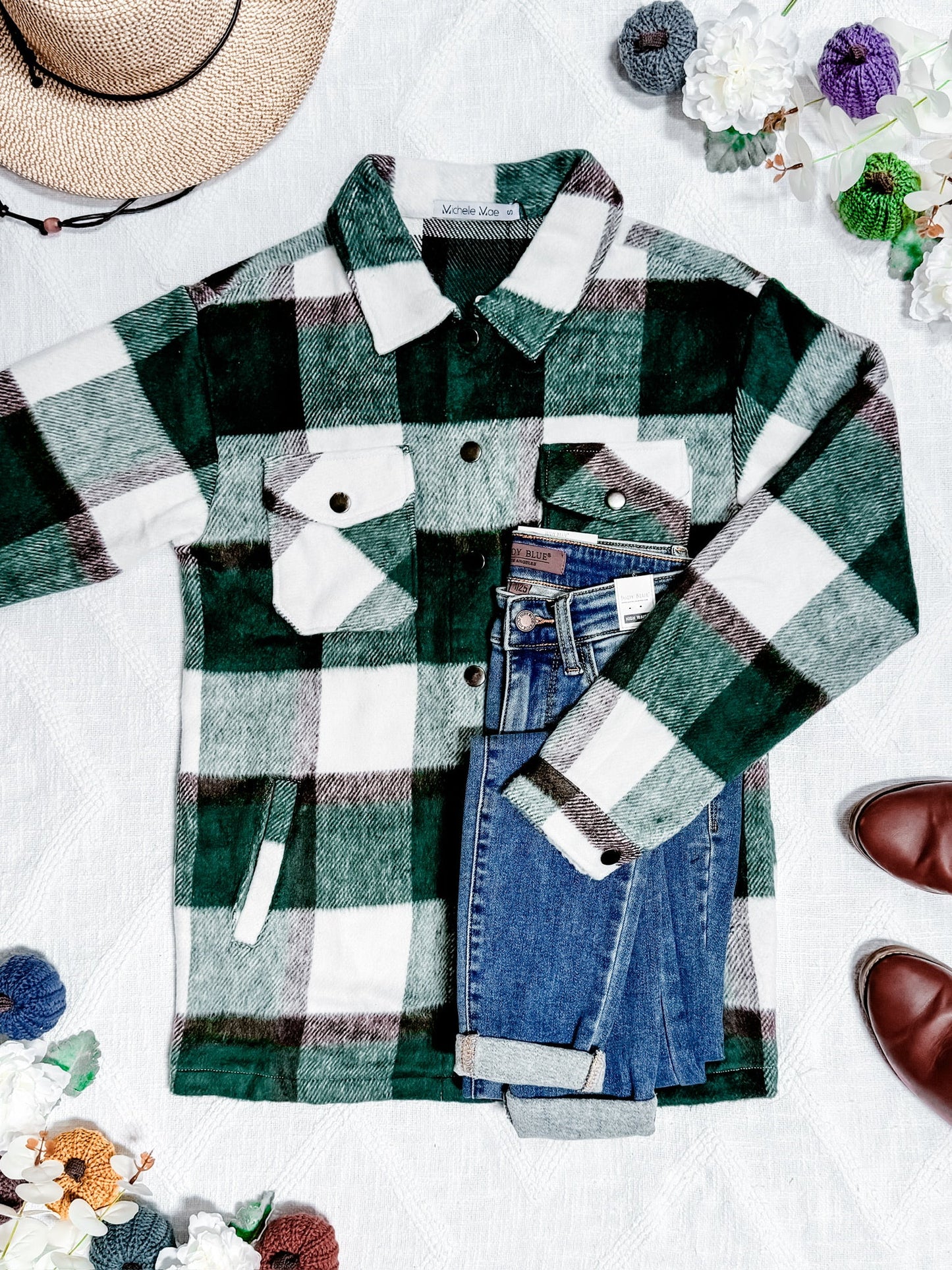 IN STOCK Norah Plaid Shacket - Classic Green and Grey Mix