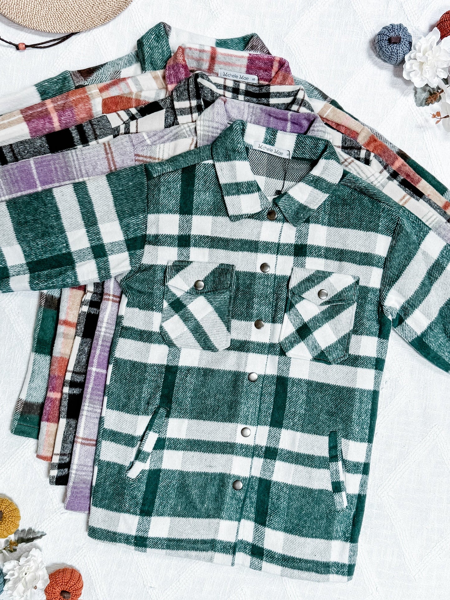 IN STOCK Norah Plaid Shacket - Classic Green and Grey Mix