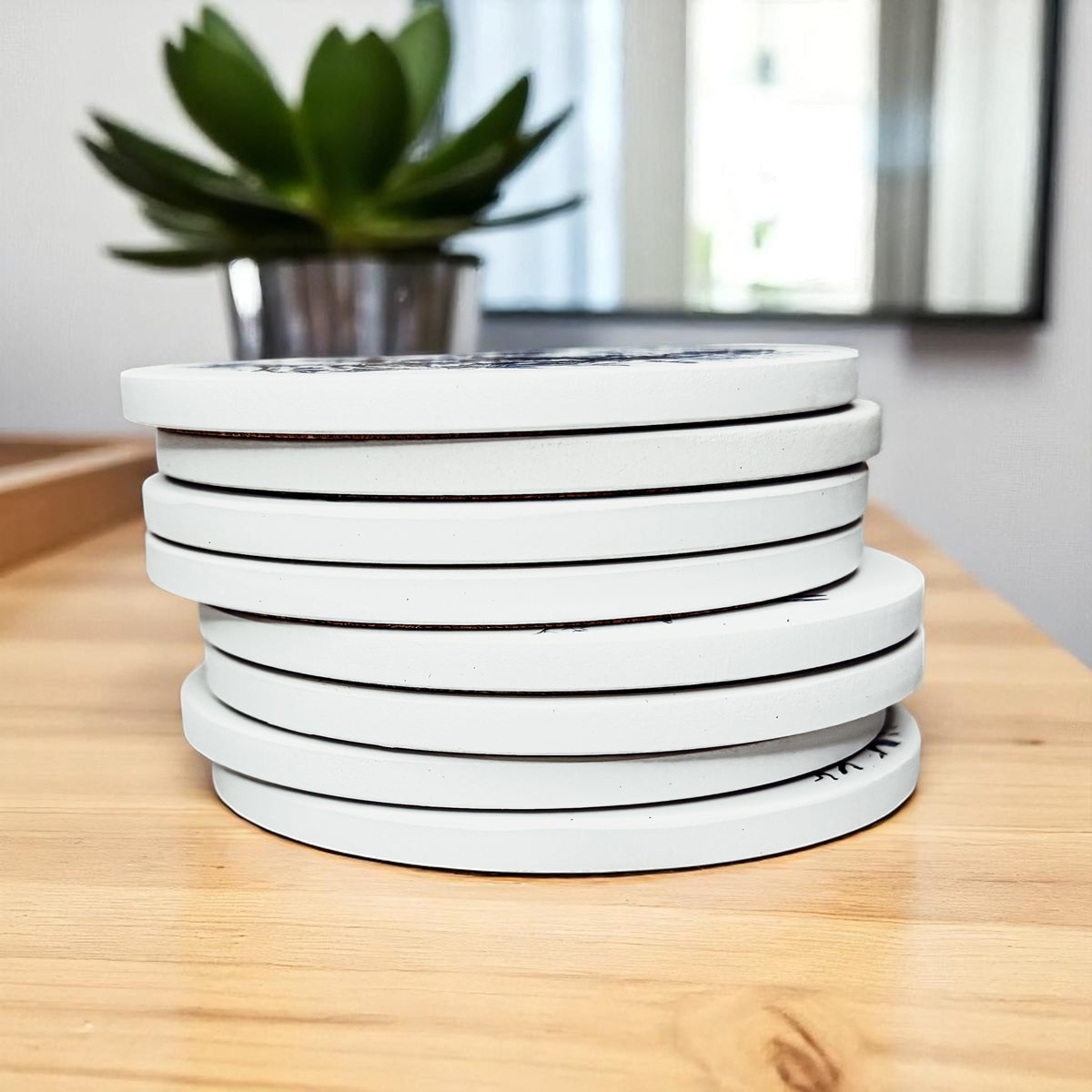 Detailed view of blue floral pattern on skull design coaster
4-inch Halloween coaster with standard coffee mug