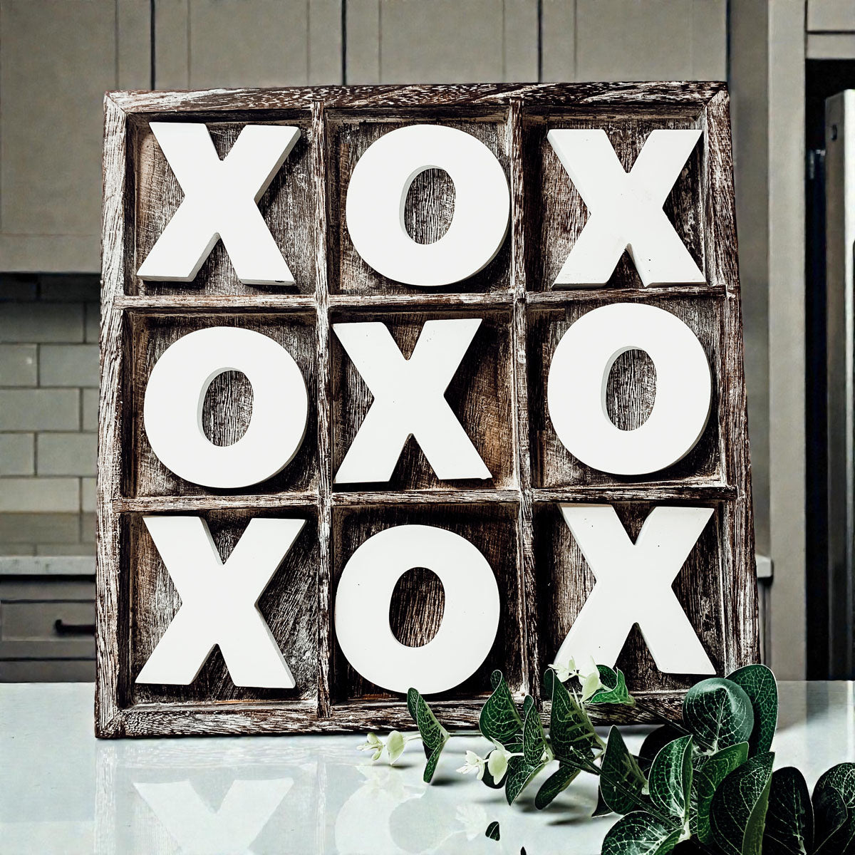 Rustic tabletop tic tac toe board with removable pieces
Handcrafted wooden XO game farmhouse coffee table decor
Complete wooden tic tac toe game board with X and O pieces
Rustic farmhouse tic tac toe board game full set display