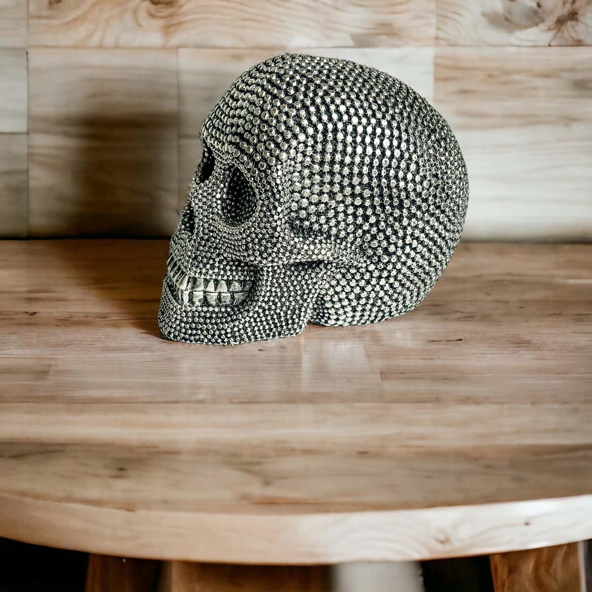 decorative gold skull statue
spooky chic decor
glam haunted house decor
gothic chic skull decor
metallic halloween skull
glam spooky shelf decor
luxury gothic decor
rhinestone skull sculpture
silver skull shelf sitter
gold skull shelf sitter
resin halloween figurine