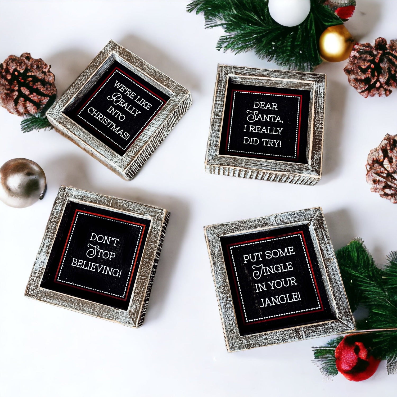 Funny Christmas Sign Set of 4, Wooden Christmas Signs with Sayings small