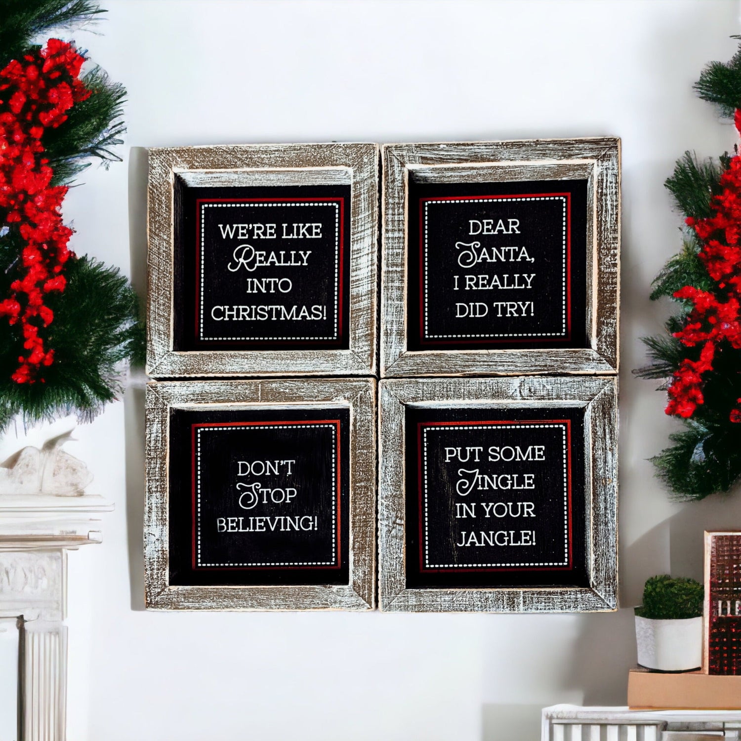 Rustic CHristmas Decorations with funny sayings