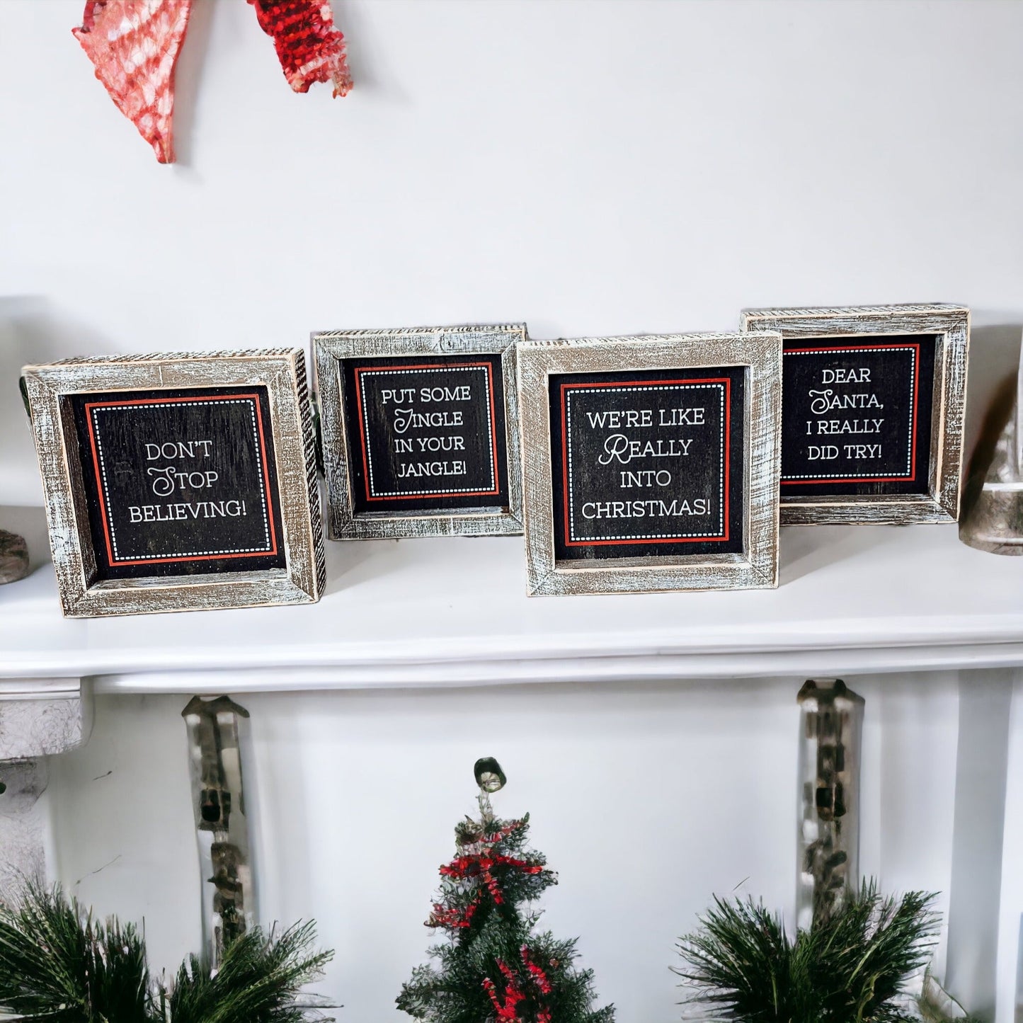 Cute black red and white Christmas decorations, Christmas signs with funny quotes