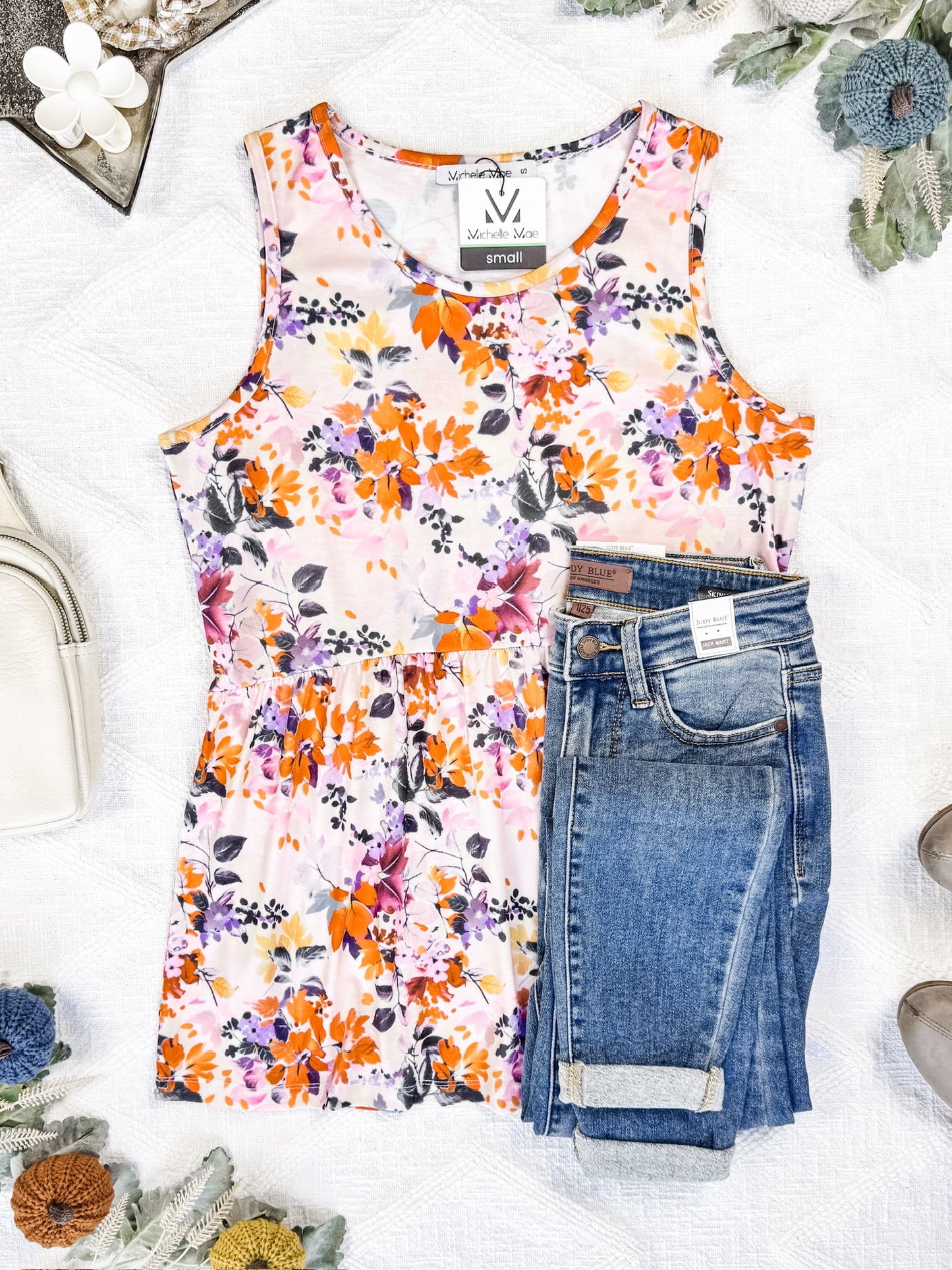 IN STOCK Renee Ruffle Tank - Fall Floral Leaves