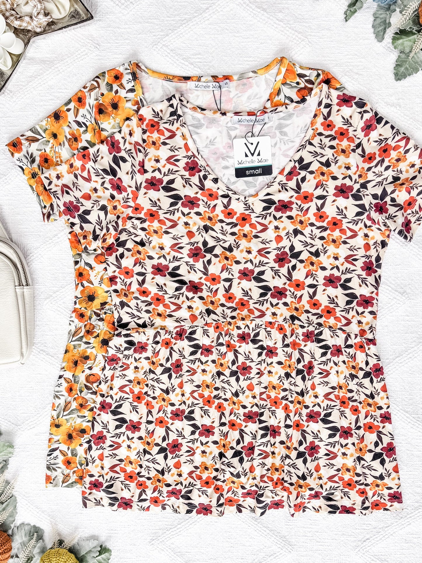 IN STOCK Sarah Ruffle Short Sleeve - Fall Floral