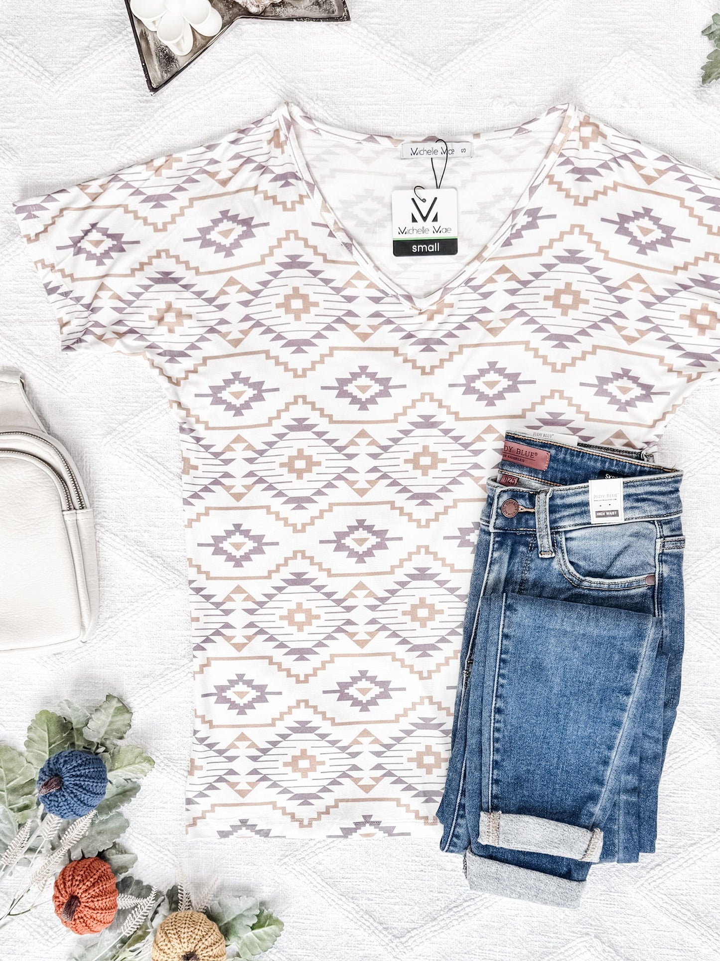 IN STOCK Chloe Cozy Tee - Purple and White Geometric