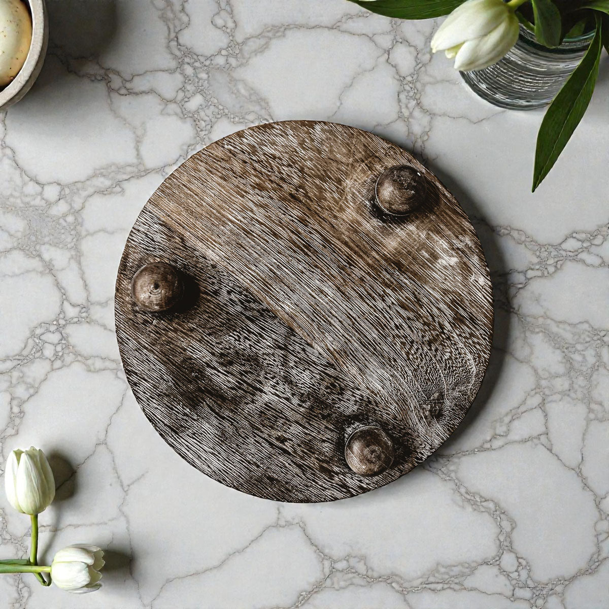 Round Wooden Riser Tray | Farmhouse Display Stand
Elevated Wood Catchall | Bathroom Counter Organizer
Rustic Wooden Cake Stand | Multi-Purpose Display Tray
Small Wooden Pedestal | Round Tray for Plants & Decor