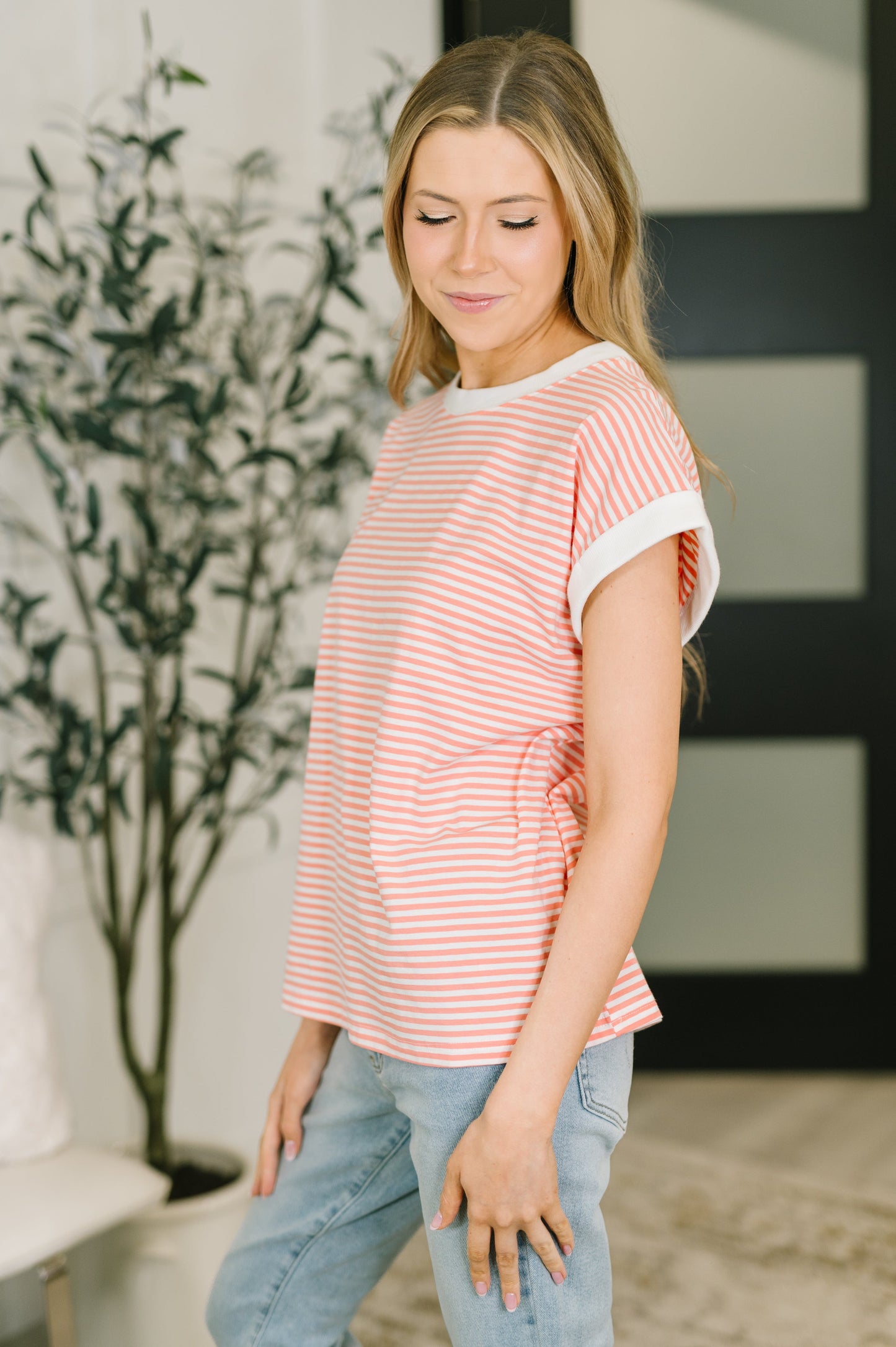 I Wouldn't Mind Short Sleeve Top in Coral