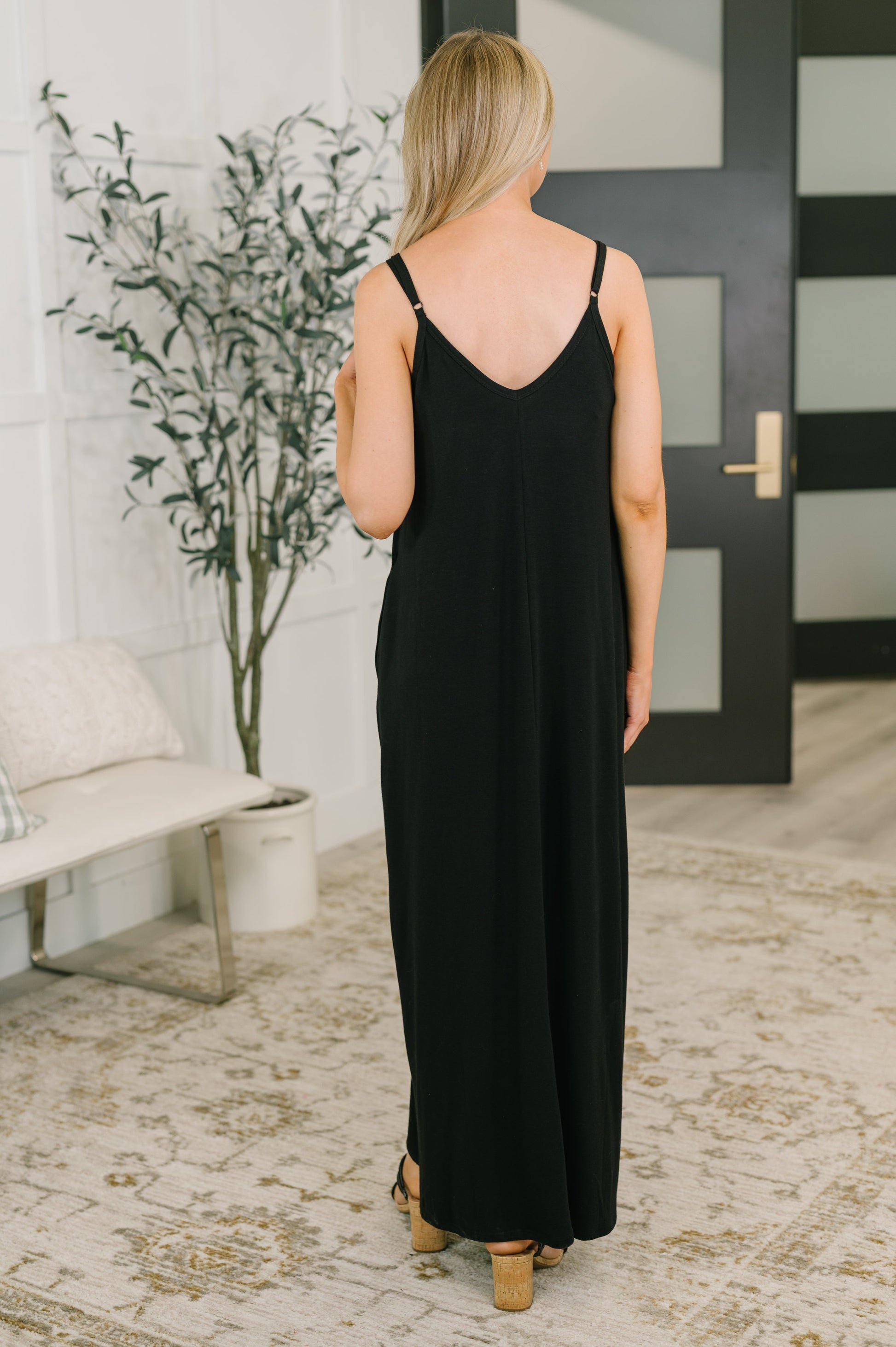 Just Getting Started Spaghetti Strap Maxi Dress in Black Small