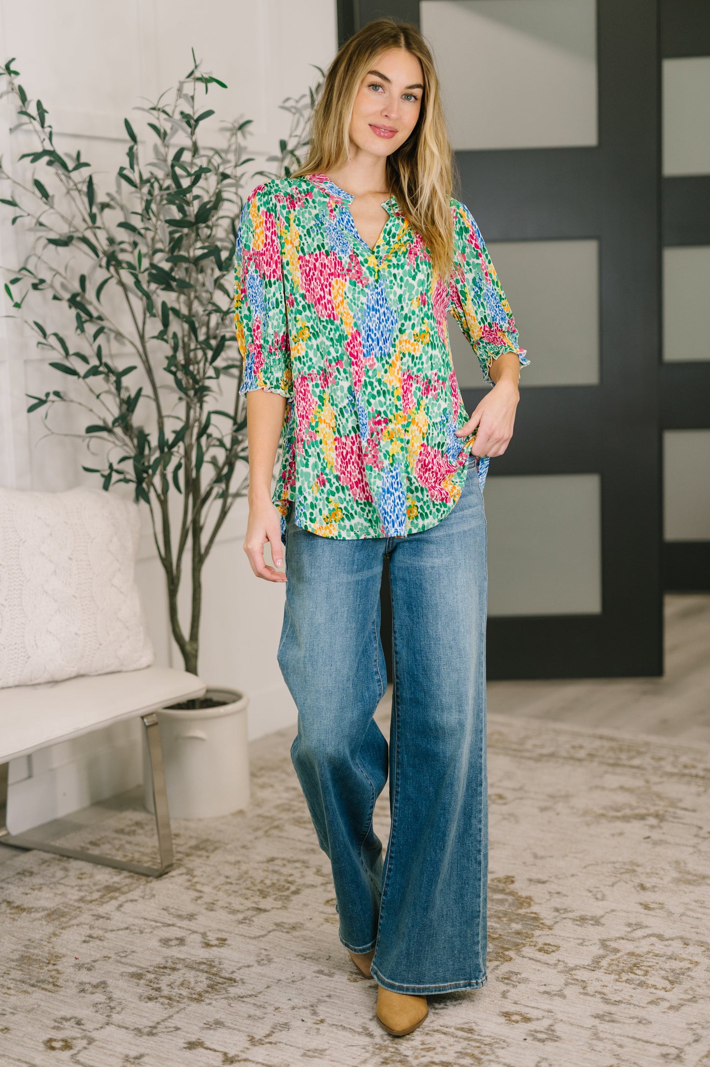Lizzy Smock Top in Light Multi Painted