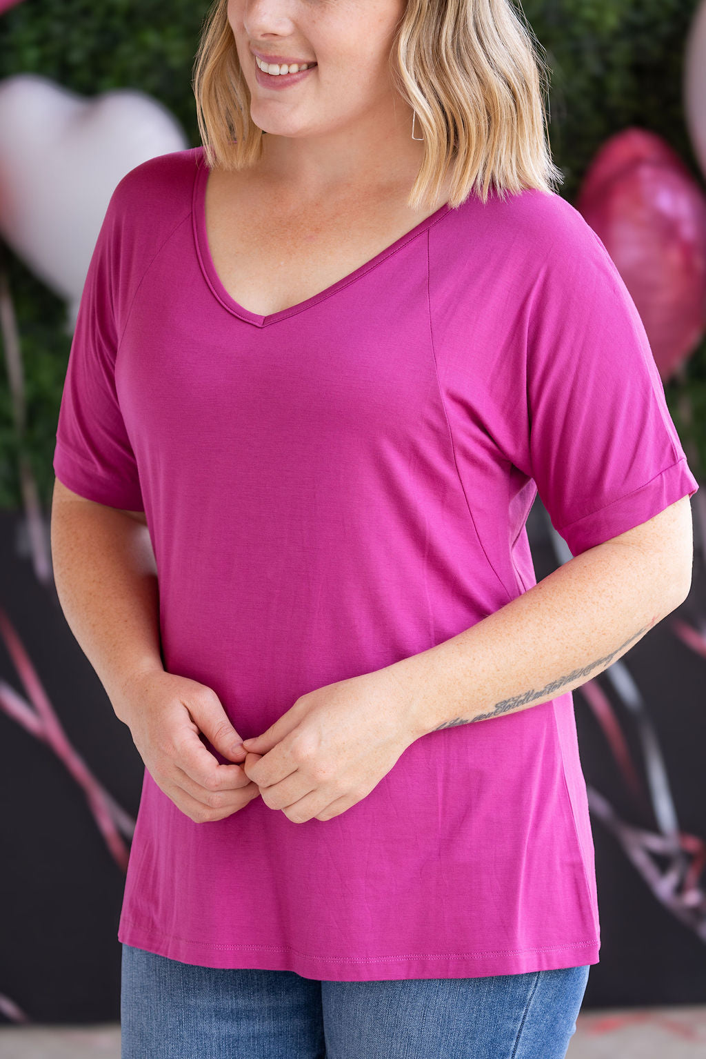 IN STOCK Bamboo V Neck Tee - Magenta