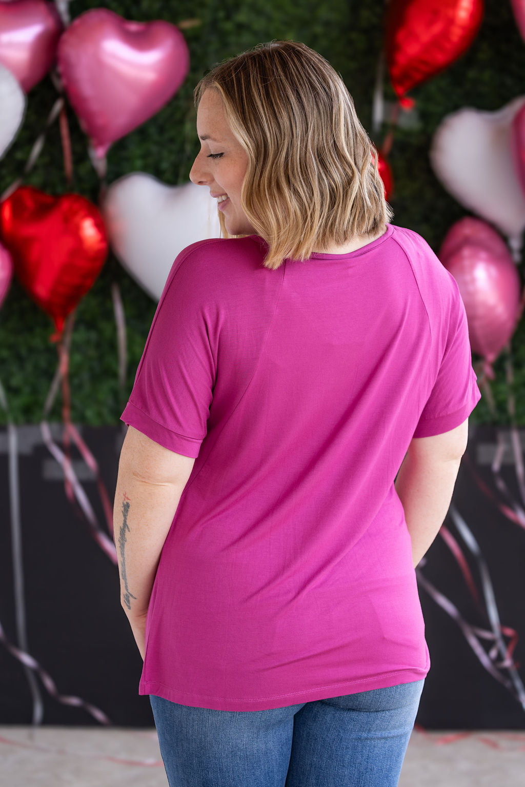 IN STOCK Bamboo V Neck Tee - Magenta