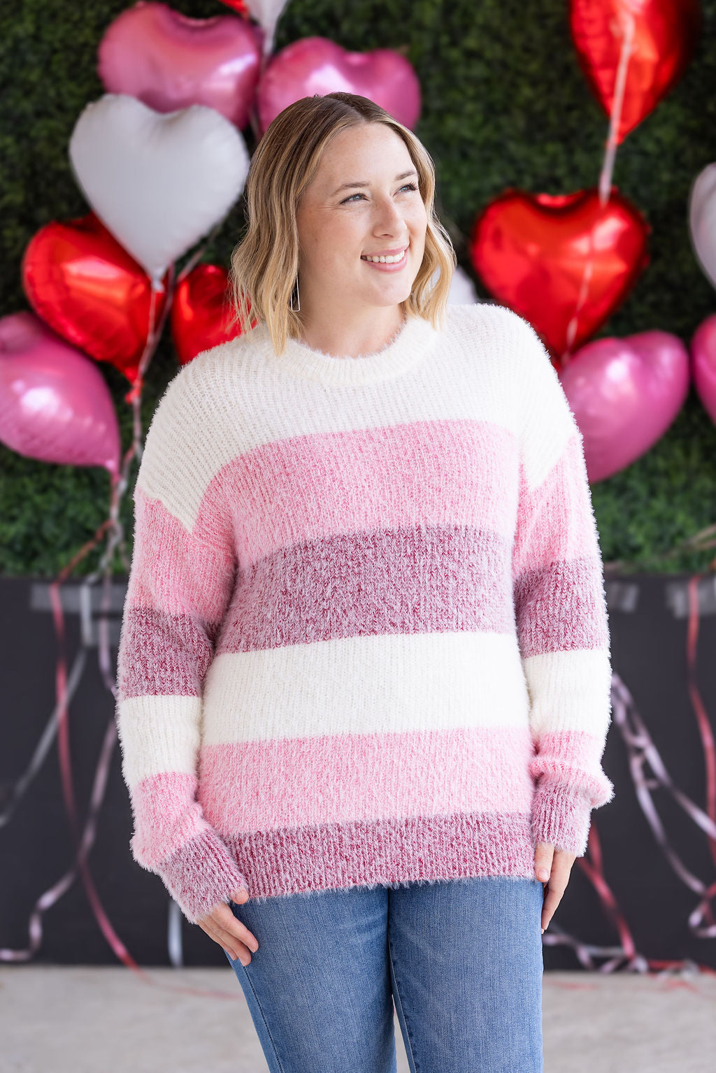 IN STOCK Cozy Block Sweater - VDay Stripes