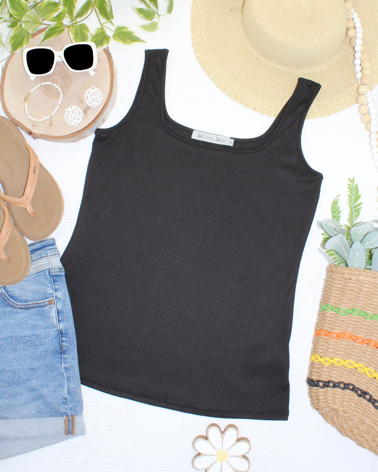 IN STOCK Rachel Ribbed Tank - Black