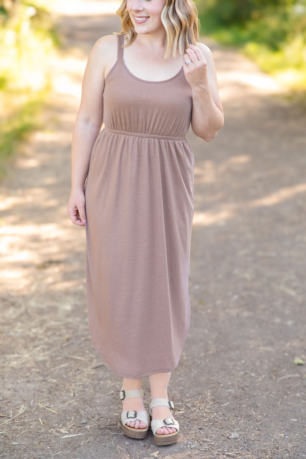 IN STOCK Reagan Ribbed Midi Dress - Mocha