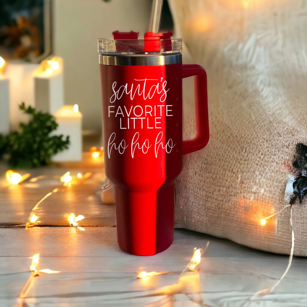 Red Travel Mugs with Funny Christmas QUotes
Christmas gag gift tumbler - Santas favorite little ho ho ho 40oz red
Humorous Christmas tumbler red holiday
Christmas joke tumbler 40oz red drinkware
Sassy Christmas tumbler  red