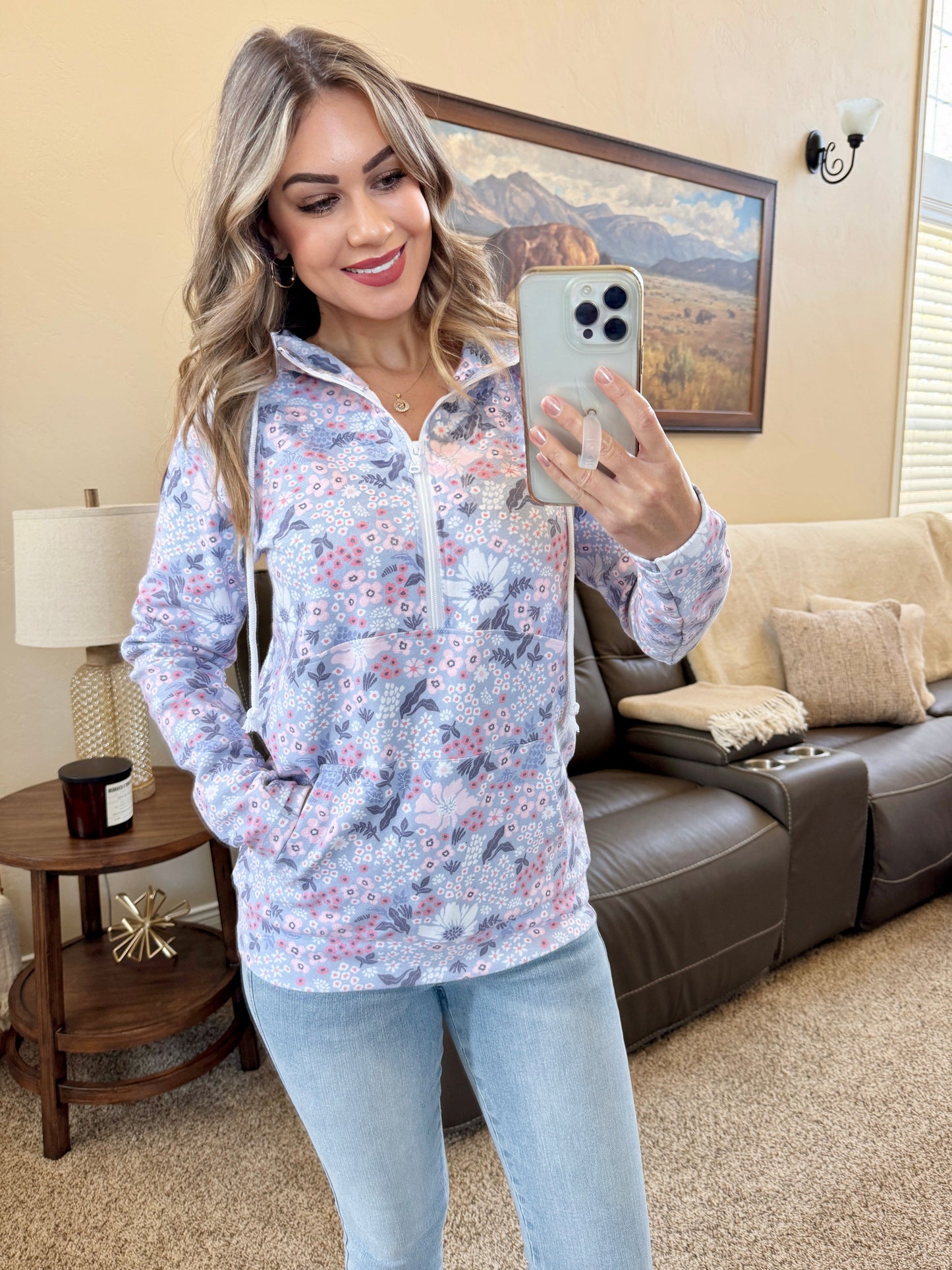 IN STOCK HalfZip Hoodie - Ditsy Blush Floral