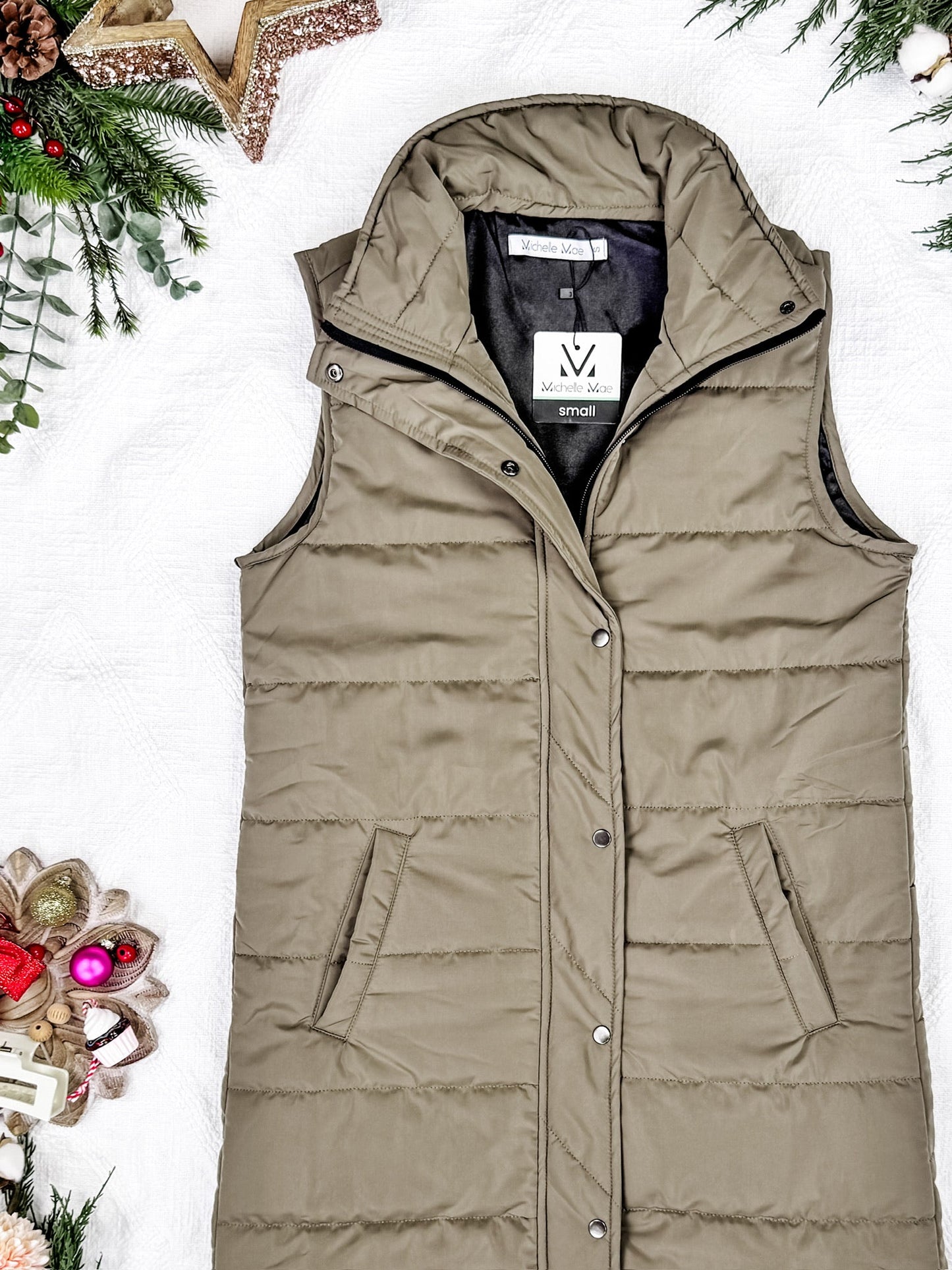 IN STOCK Harlow Long Vest - Olive