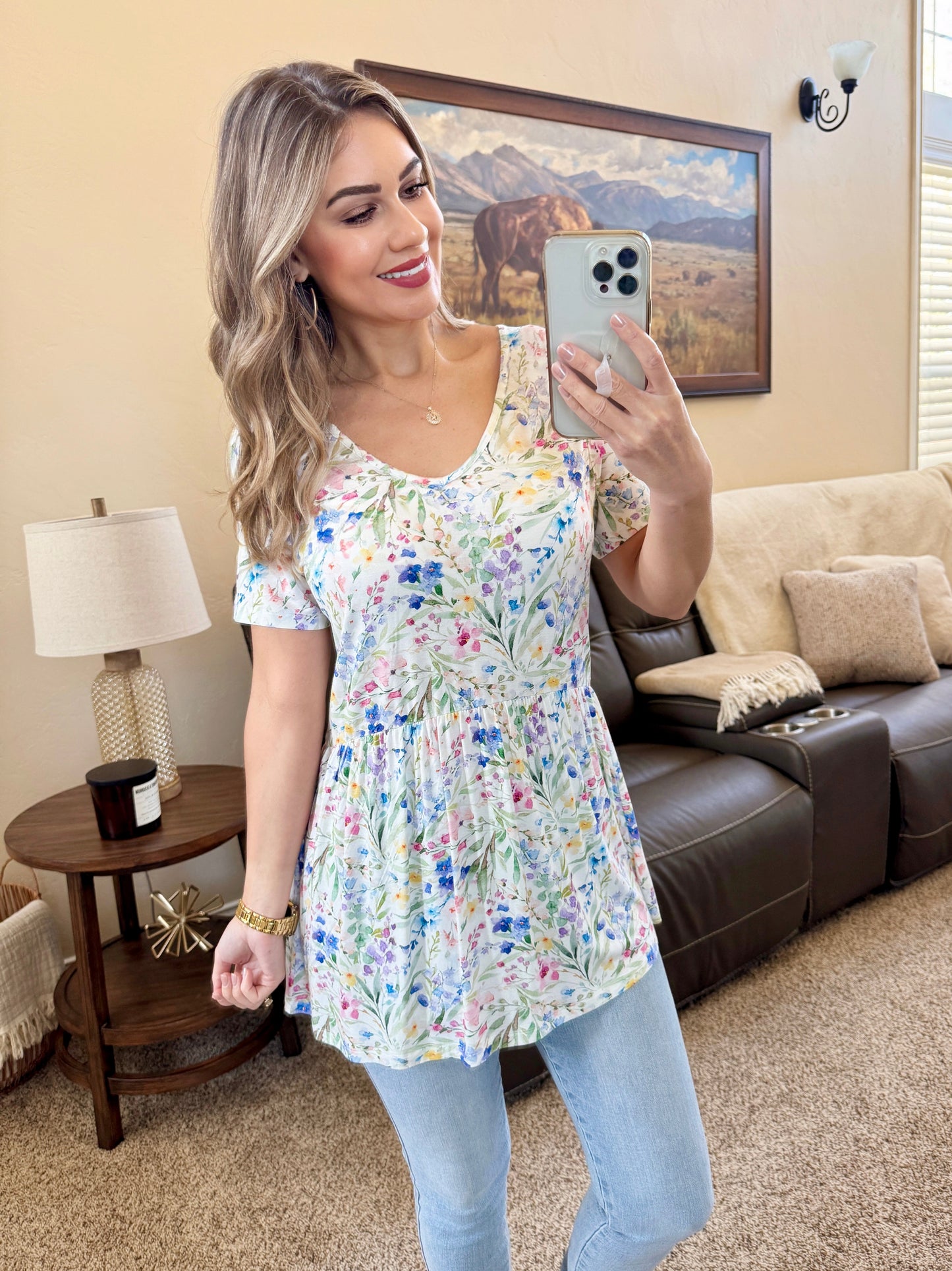IN STOCK Sarah Ruffle Short Sleeve - Cottage Floral