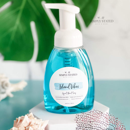 Sun-Kissed Foaming Hand Soap – Nourishing Bubbles in Tropical Scents! Now available in Beach Babe, Island Vibes, and Volcano.