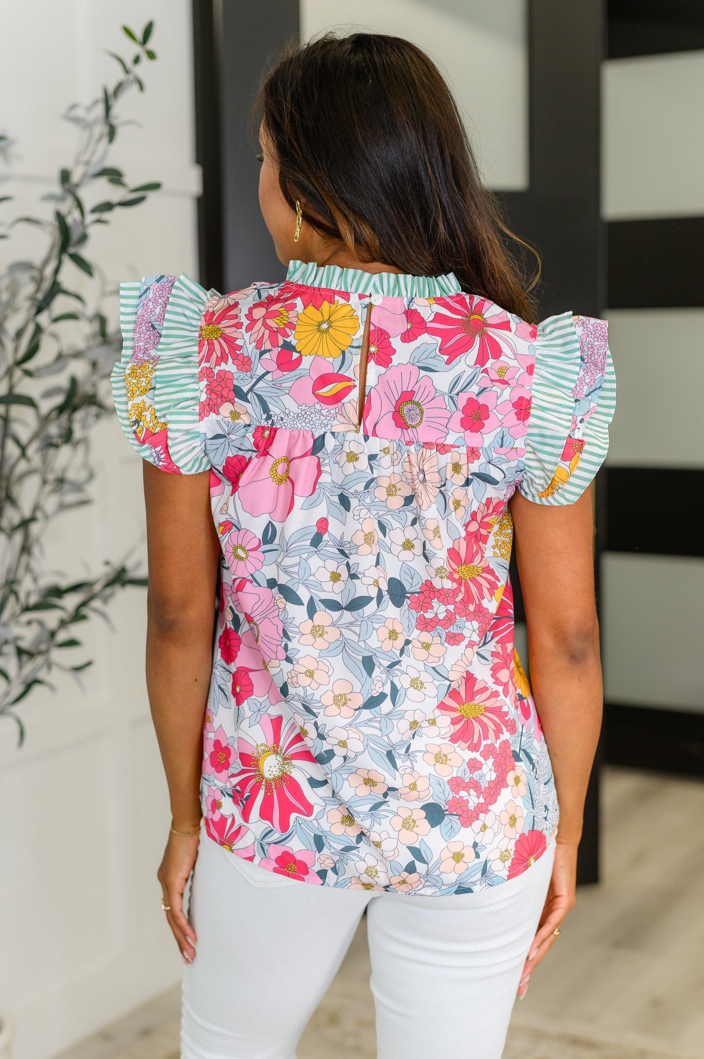 Too Fab to Care Ruffled High Neck Floral Blouse