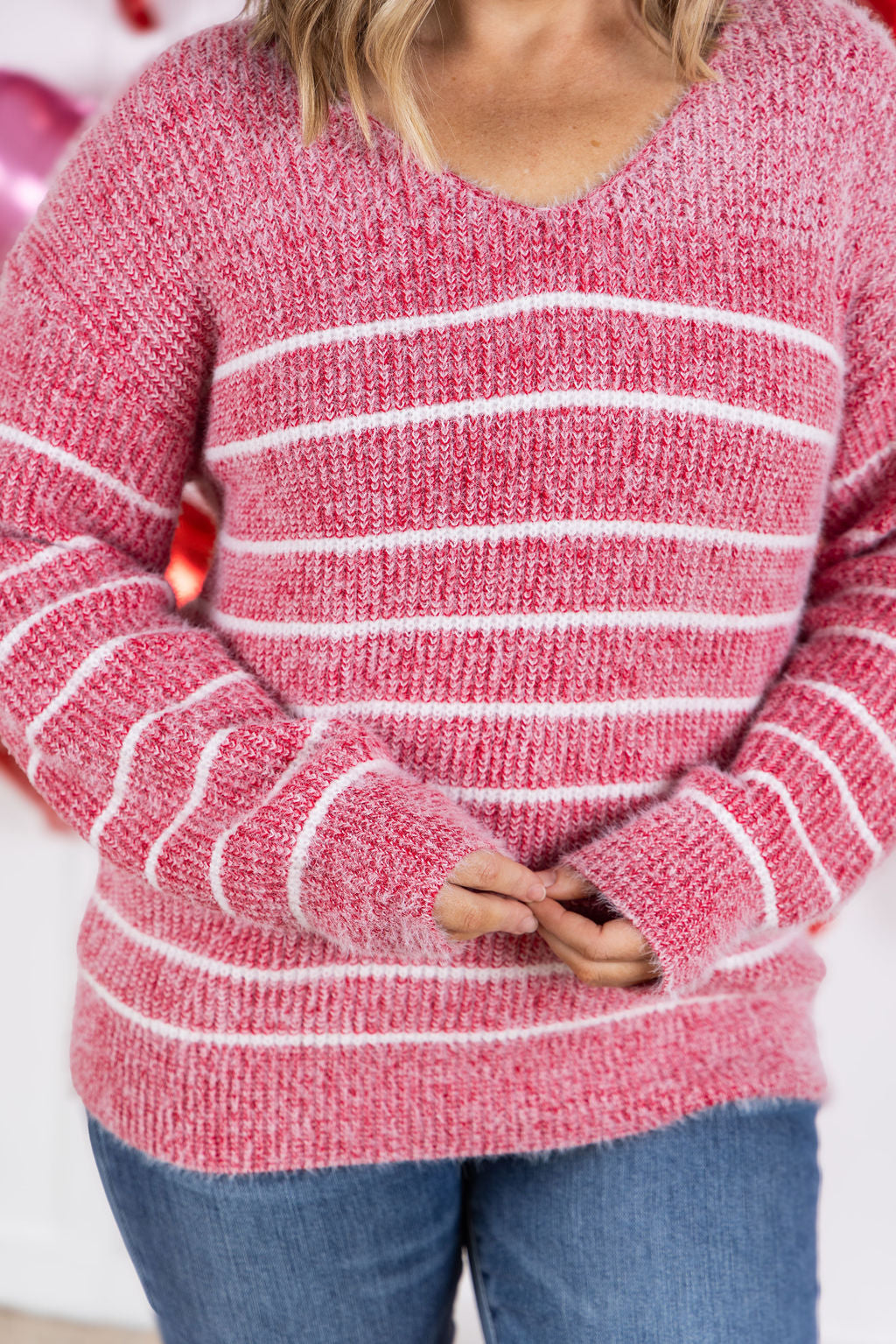 Cozy Striped Sweater - Red IN STOCK