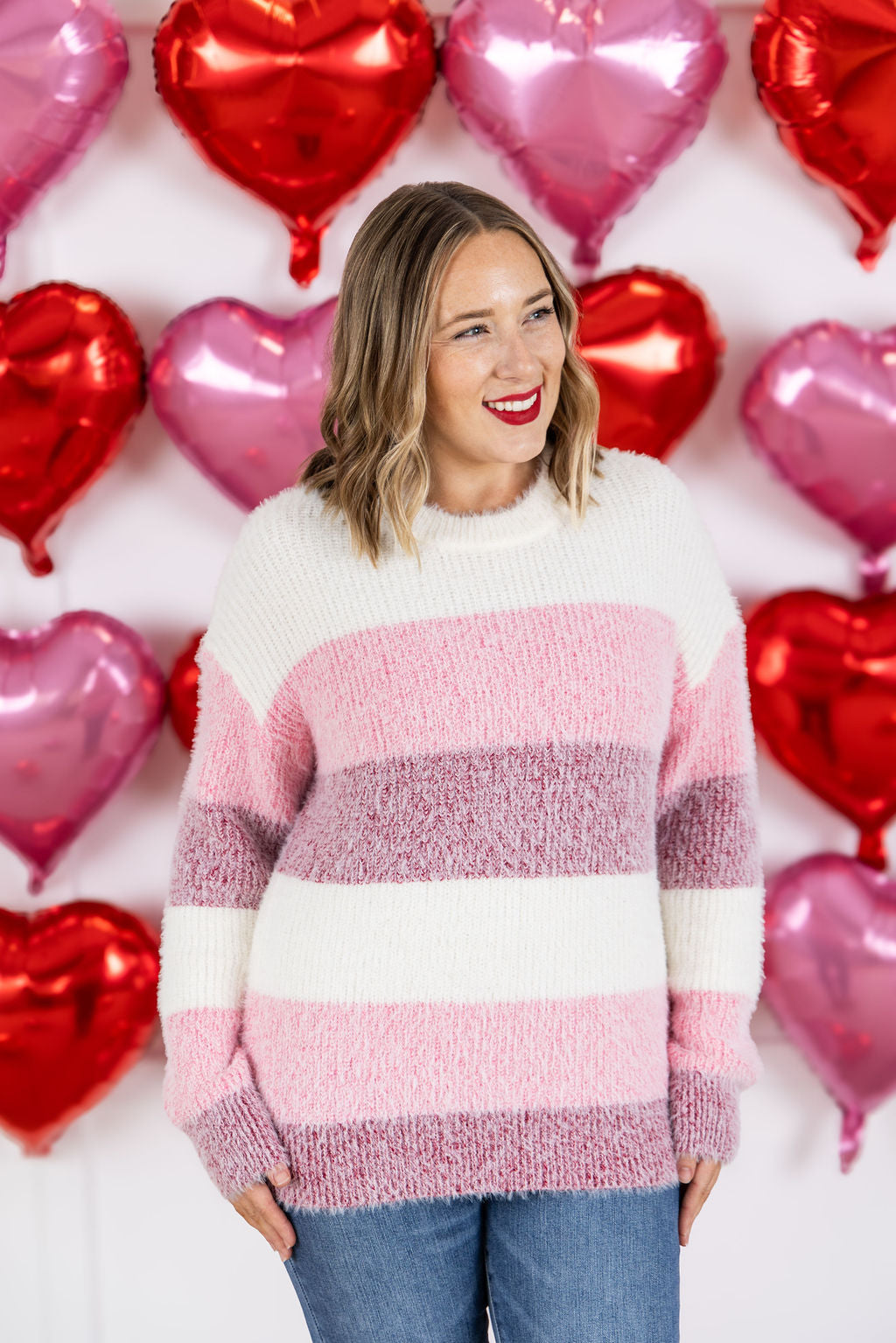 IN STOCK Cozy Block Sweater - VDay Stripes