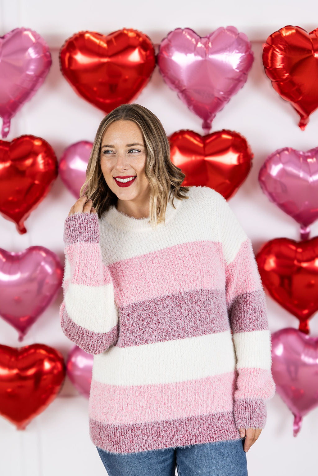 IN STOCK Cozy Block Sweater - VDay Stripes