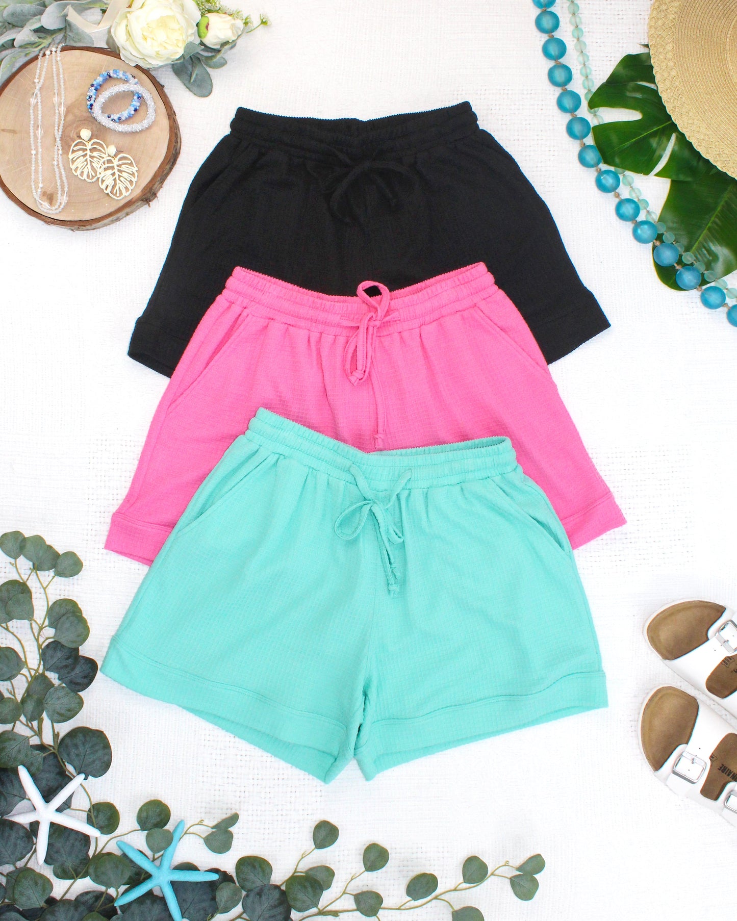 IN STOCK Weslie Waffle Shorts - Black