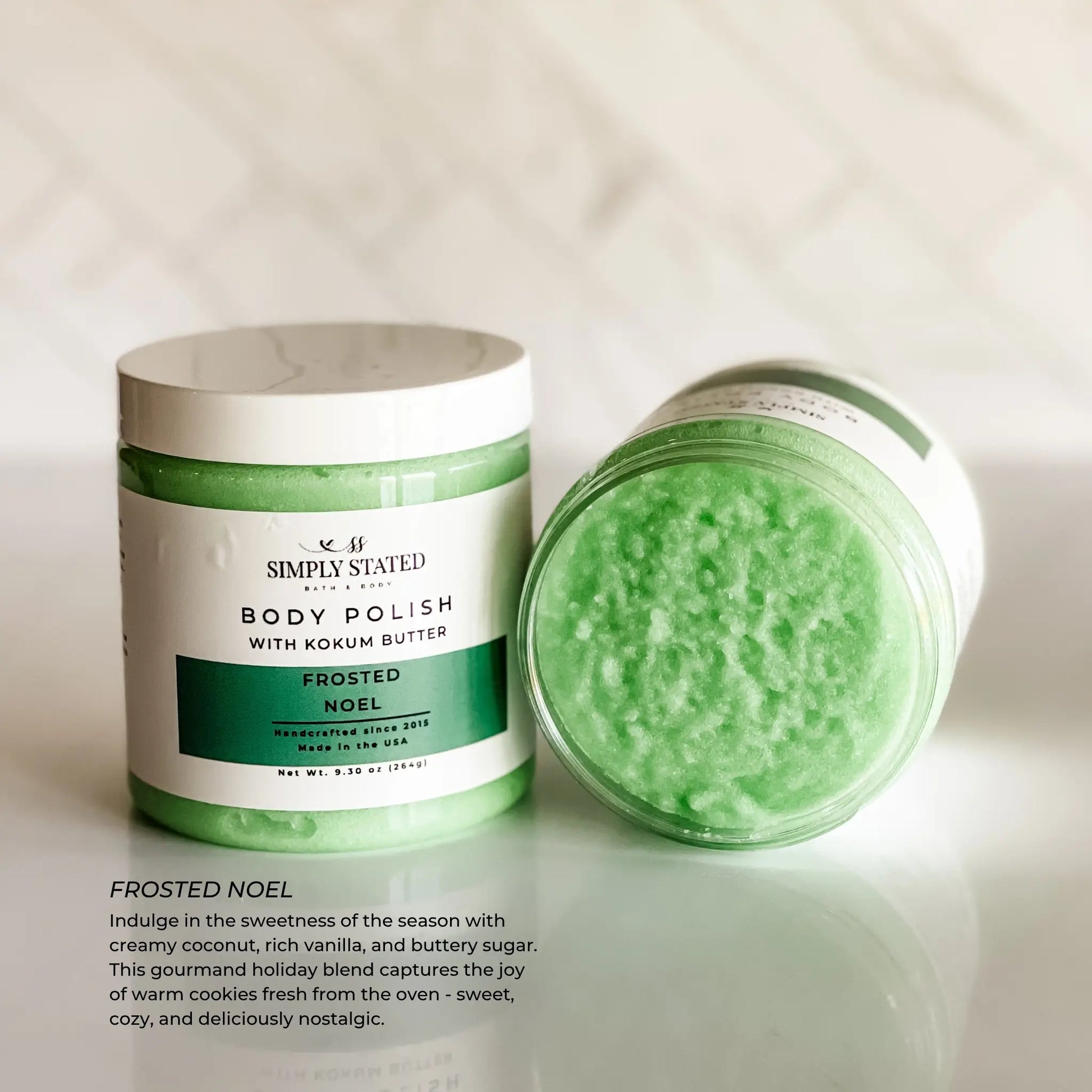 Green body polish jar with white lid on a light background