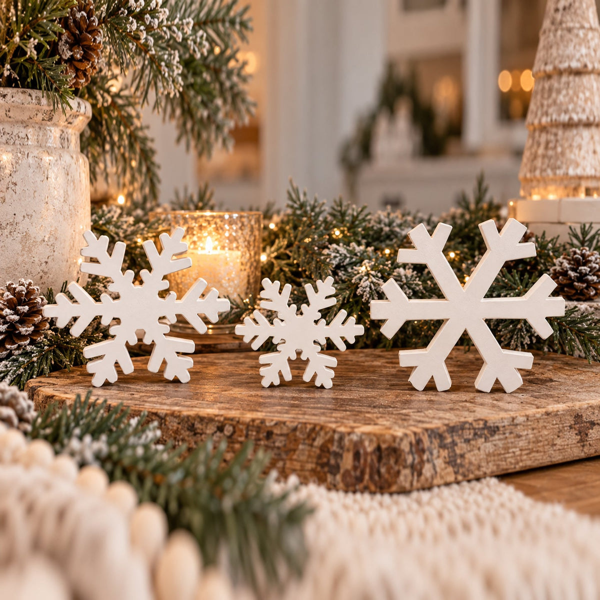 Rustic Christmas decoration gift for women
Wooden snowflake hostess gift for Christmas
Holiday housewarming gift with white snowflake decorations