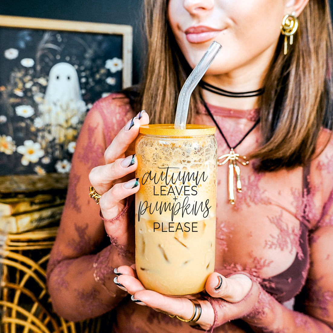 Microwave safe fall season drinking glass
BPA free autumn glass tumbler with bamboo lid
Sustainable fall coffee tumbler set