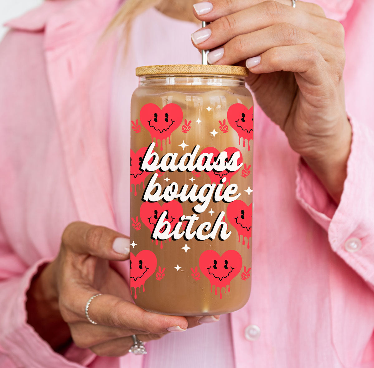 Inspirational 20oz glass cup for women who embrace empowerment.
Unique Valentine’s Day gifts for your best friend and sister.
Funny and empowering glass cup for a modern Galentine’s Day.