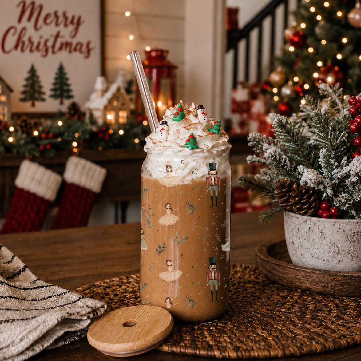 Nutcracker holiday coffee mug – festive pastel glass cup for kitchen or coffee bar decor
Christmas ballet glass cup 17oz glass straw - Nutcracker ballerina pastel holiday tumbler bamboo lid - Dance festive gift
Unique Christmas gifts nutcracker ballerina pastel glass cup 17oz - Holiday coffee tumbler bamboo lid straw