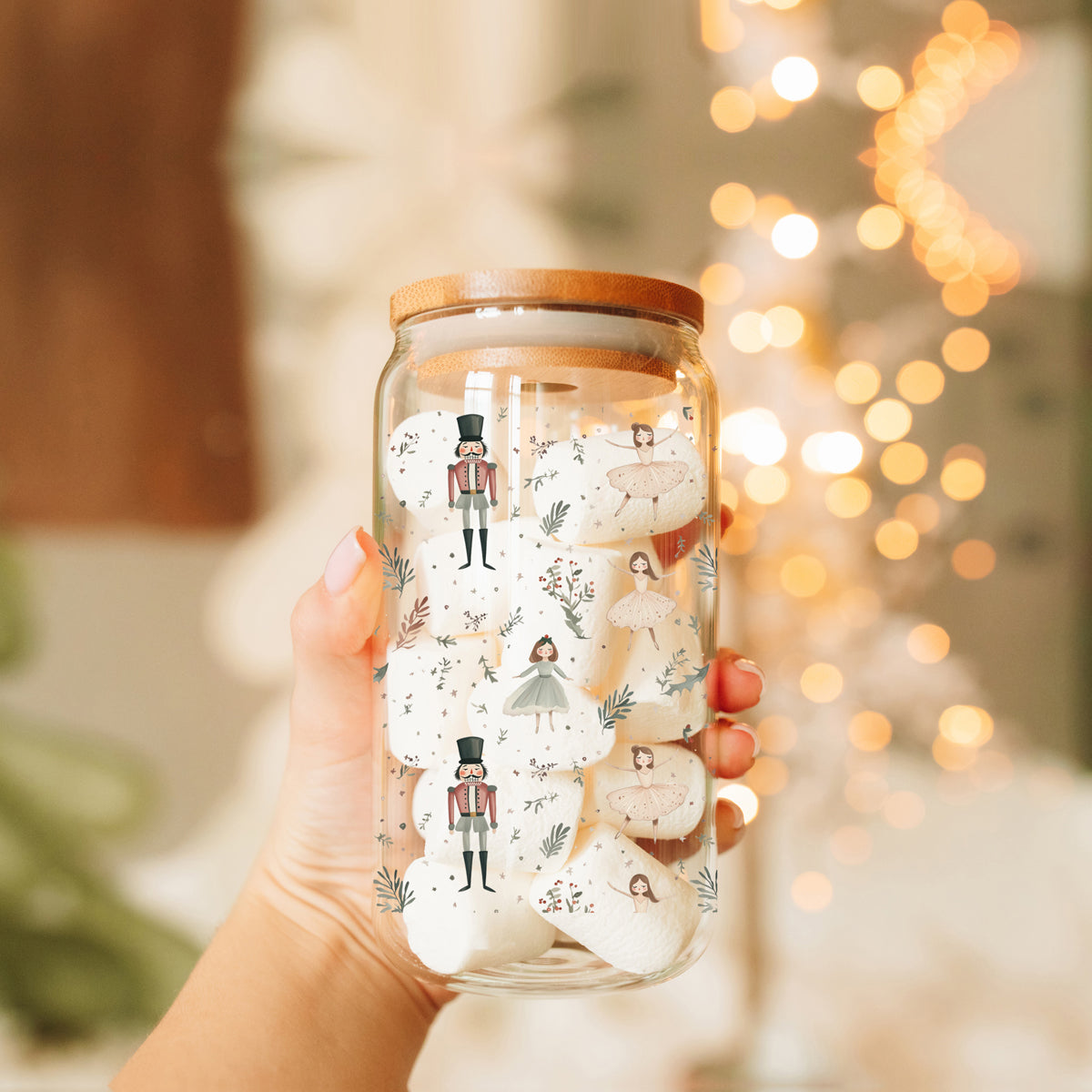 Christmas glass cup 17oz with bamboo lid - Nutcracker ballerina pastel tumbler with glass straw - Holiday drinkware gift
Nutcracker holiday coffee mug – festive pastel glass cup for kitchen or coffee bar decor