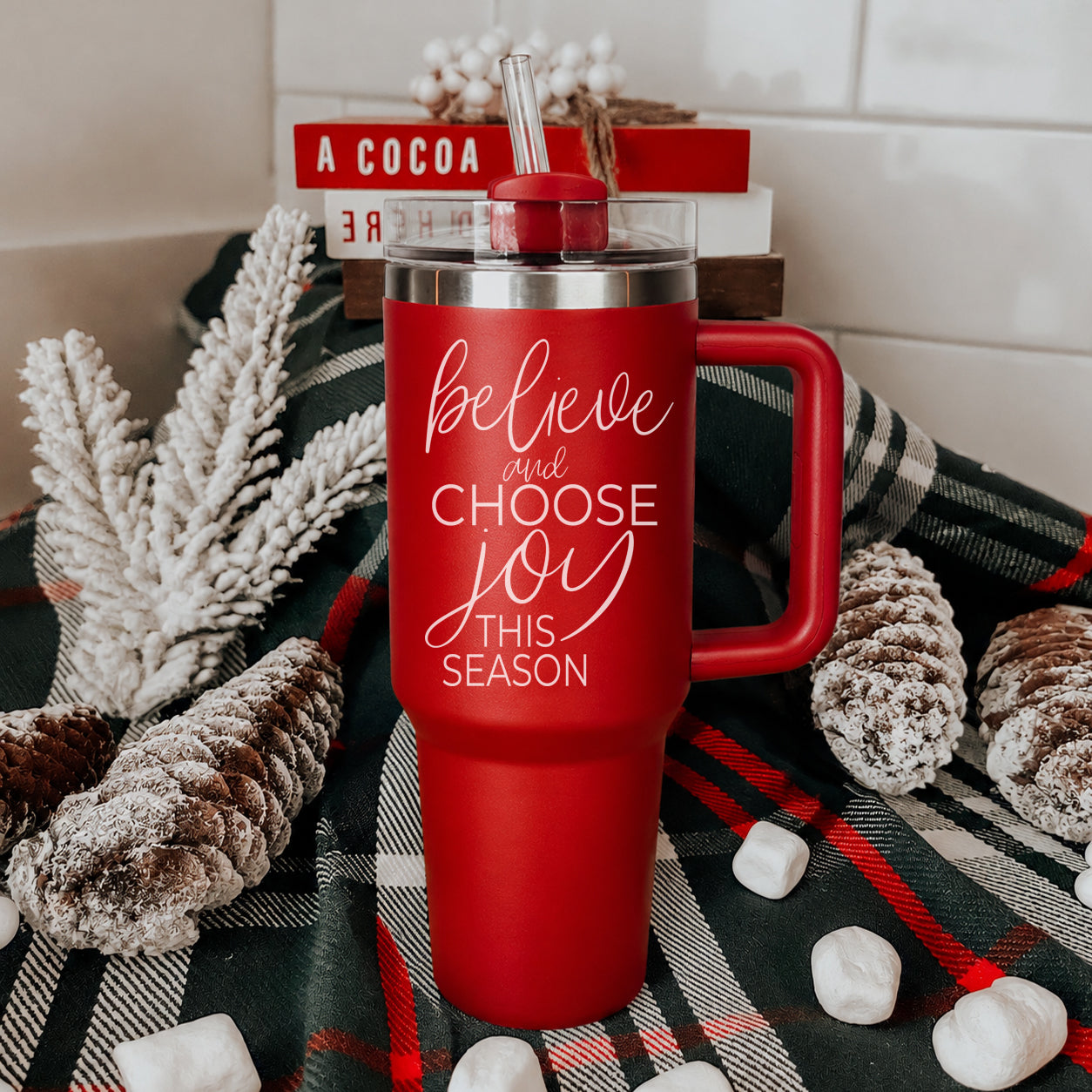 Christmas uplifting tumbler 40oz
Red 40oz Christmas tumbler with believe and choose joy this season message
Christmas holiday tumbler 40oz - believe and choose joy seasonal drinkware
Red stainless steel Christmas tumbler - believe and choose joy this season quote
40oz holiday tumbler with lid - believe and choose joy Christmas drinkware