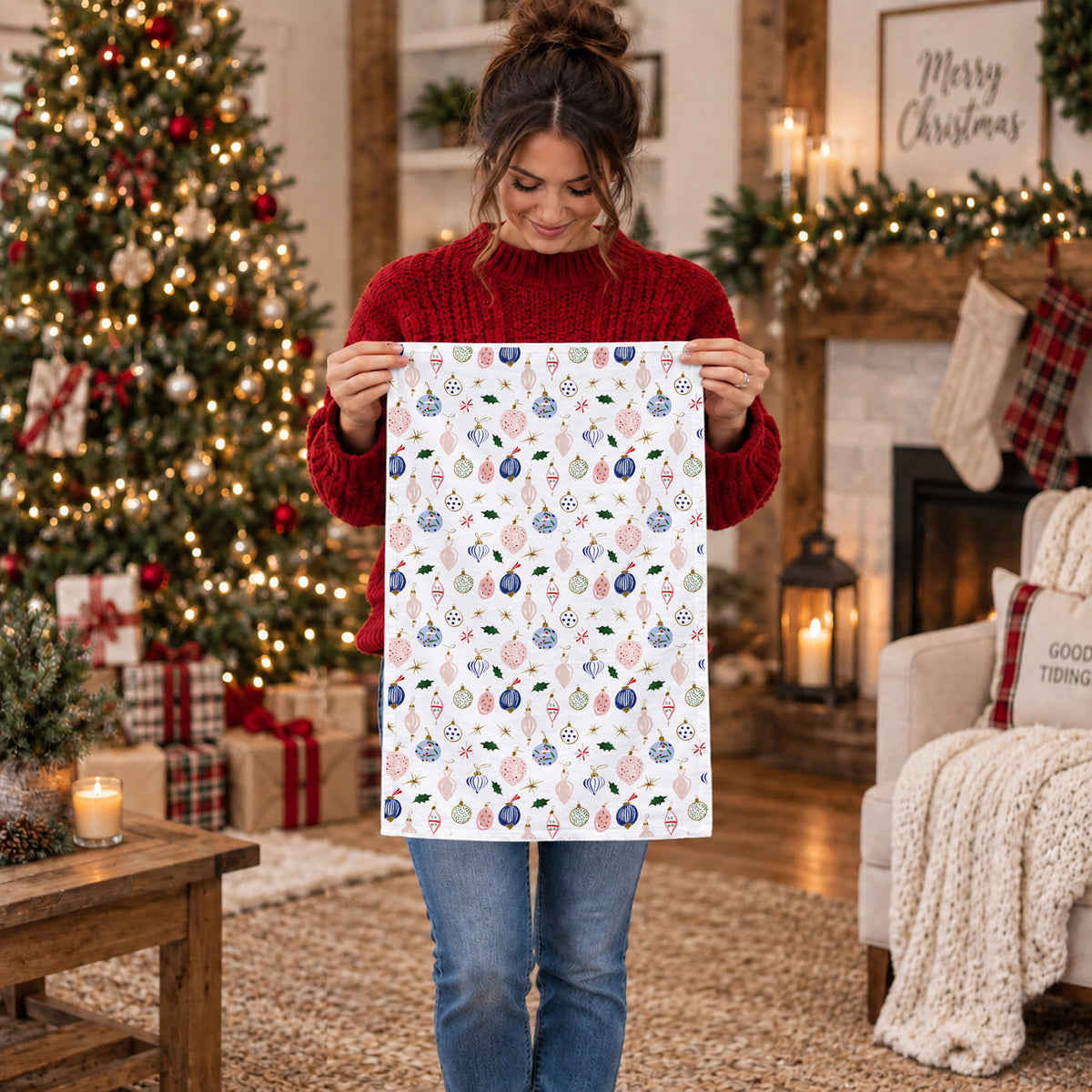 christmas kitchen towel gift idea for moms
cute christmas kitchen accessories towel
holiday dish towel for hostess gift christmas
christmas kitchen decor towel neutral aesthetic
vintage christmas ornament pattern tea towel
