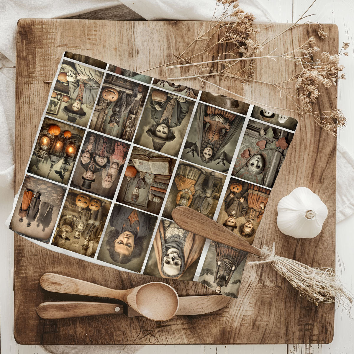 vintage halloween art towel perfect for october housewarming gift
retro spooky portrait towel for old world halloween kitchen
vintage halloween décor accent towel hanging on rustic hook
unique gothic halloween towel for dark vintage home aesthetic