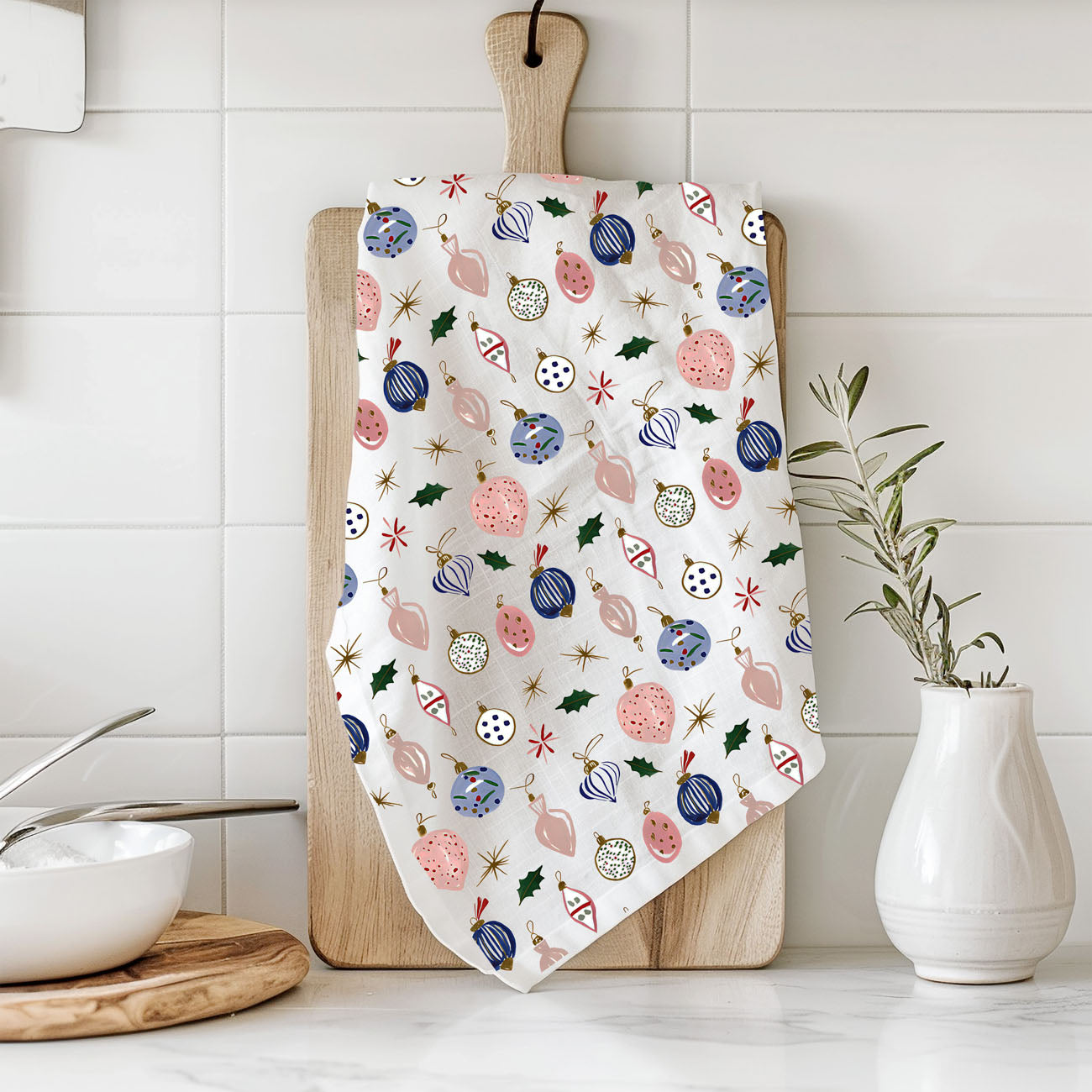 festive kitchen decor christmas ornament theme towel
christmas aesthetic kitchen towel neutral home decor