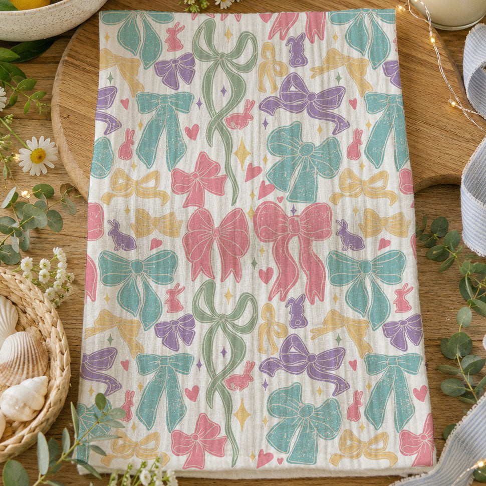 Preppy coastal grandmother bow kitchen towel pastel
Cottagecore aesthetic kitchen towel bow ribbon bunny
Feminine pastel bow kitchen towel Easter spring
Whimsical farmhouse kitchen towel colorful bows