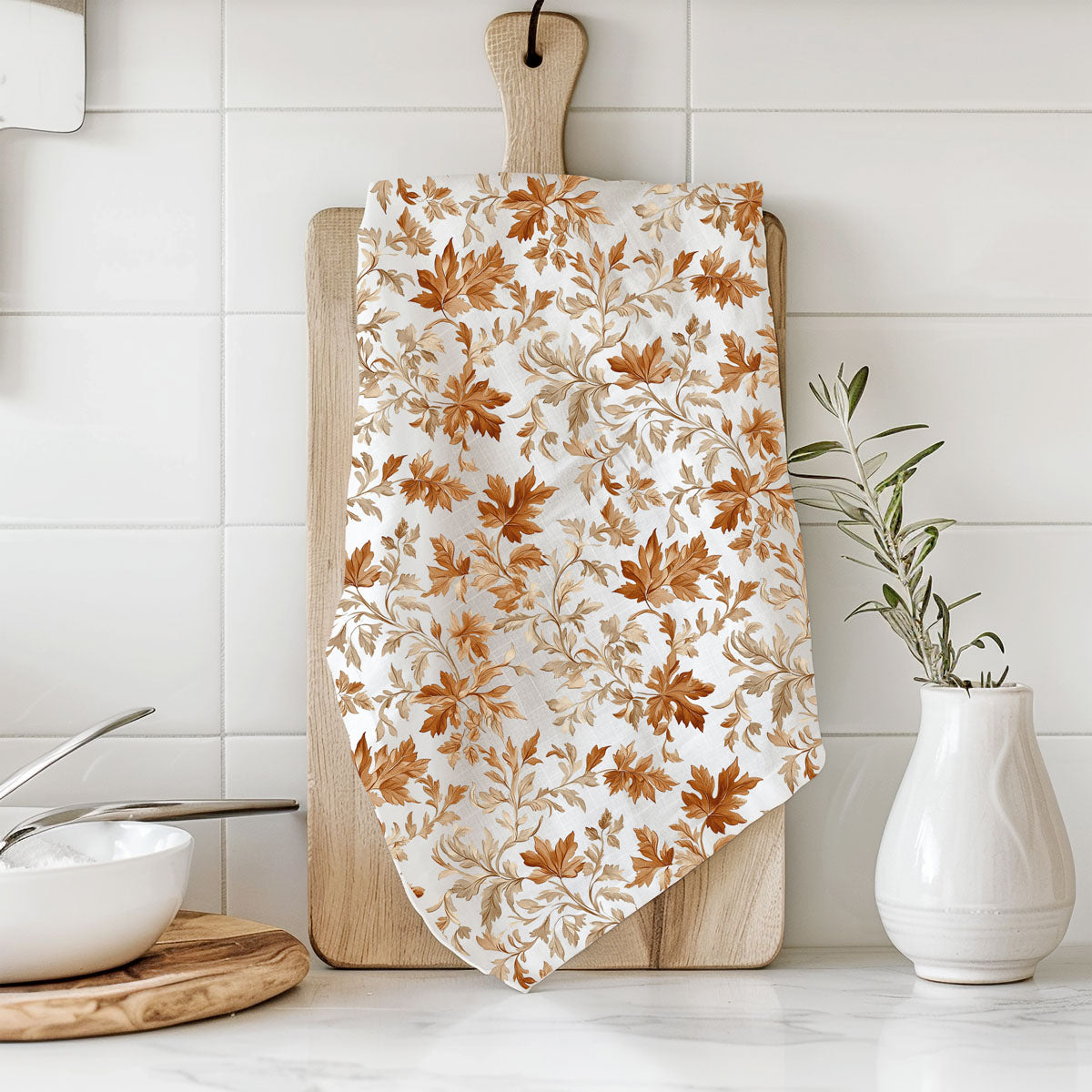 fall coffee bar decor with leaf flour sack towel
pumpkin spice kitchen setup with autumn leaf towel
thanksgiving kitchen decor featuring fall leaf towel
autumn leaf towel as fall hostess gift
giftable fall kitchen towel wrapped 